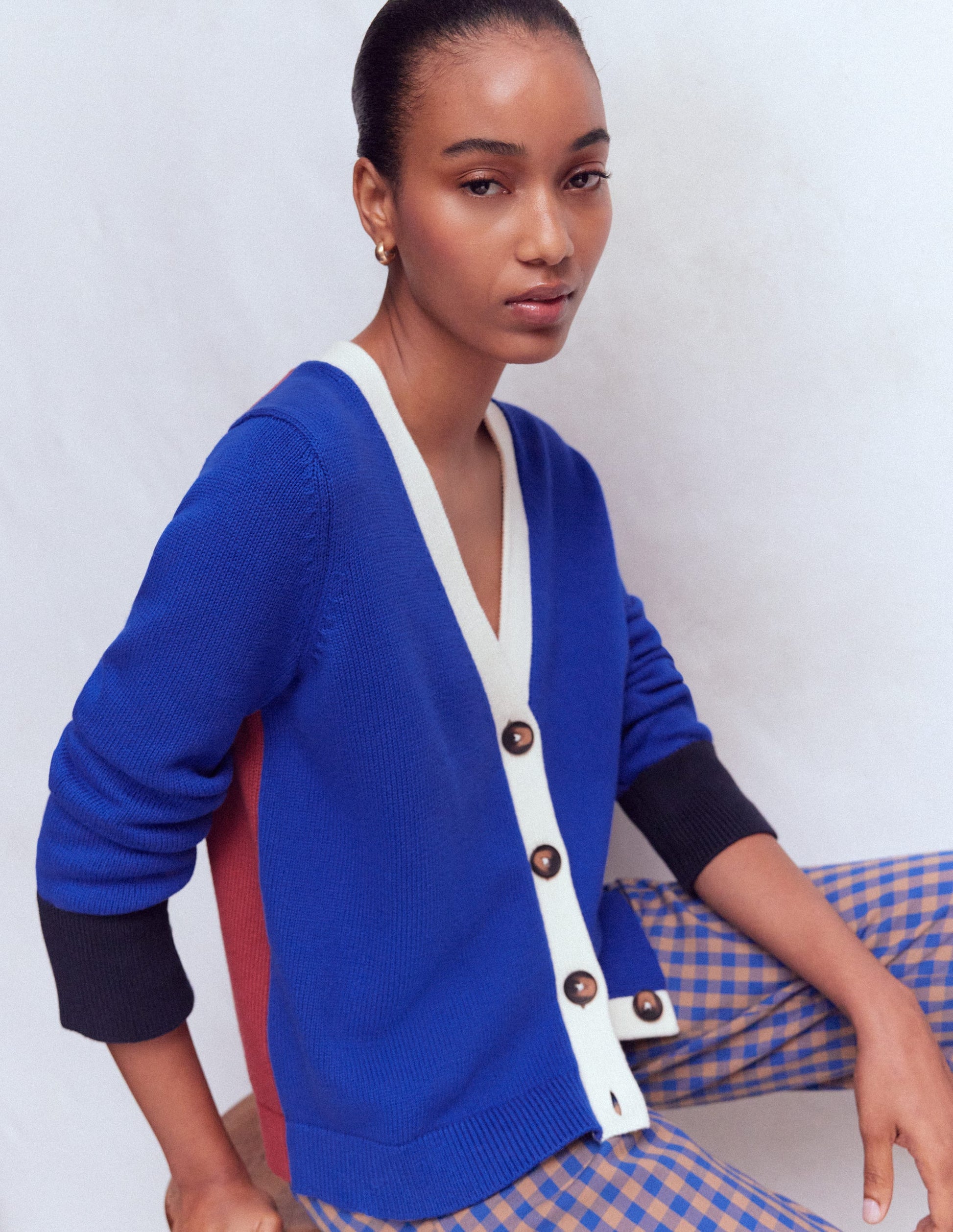 Lucy Relaxed Cotton Cardigan-Bright Blue, Colour Block-1