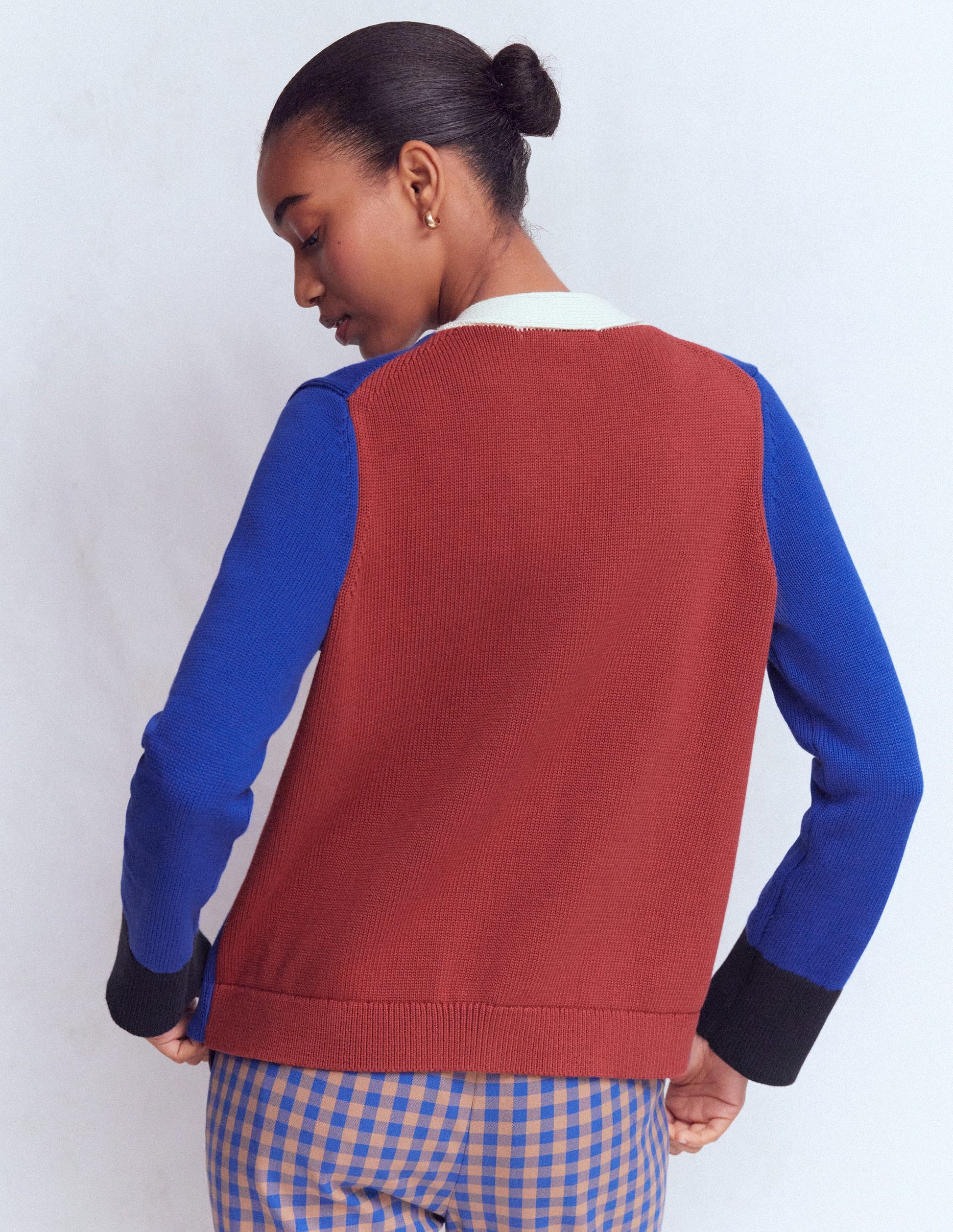 Lucy Relaxed Cotton Cardigan-Bright Blue, Colour Block-3