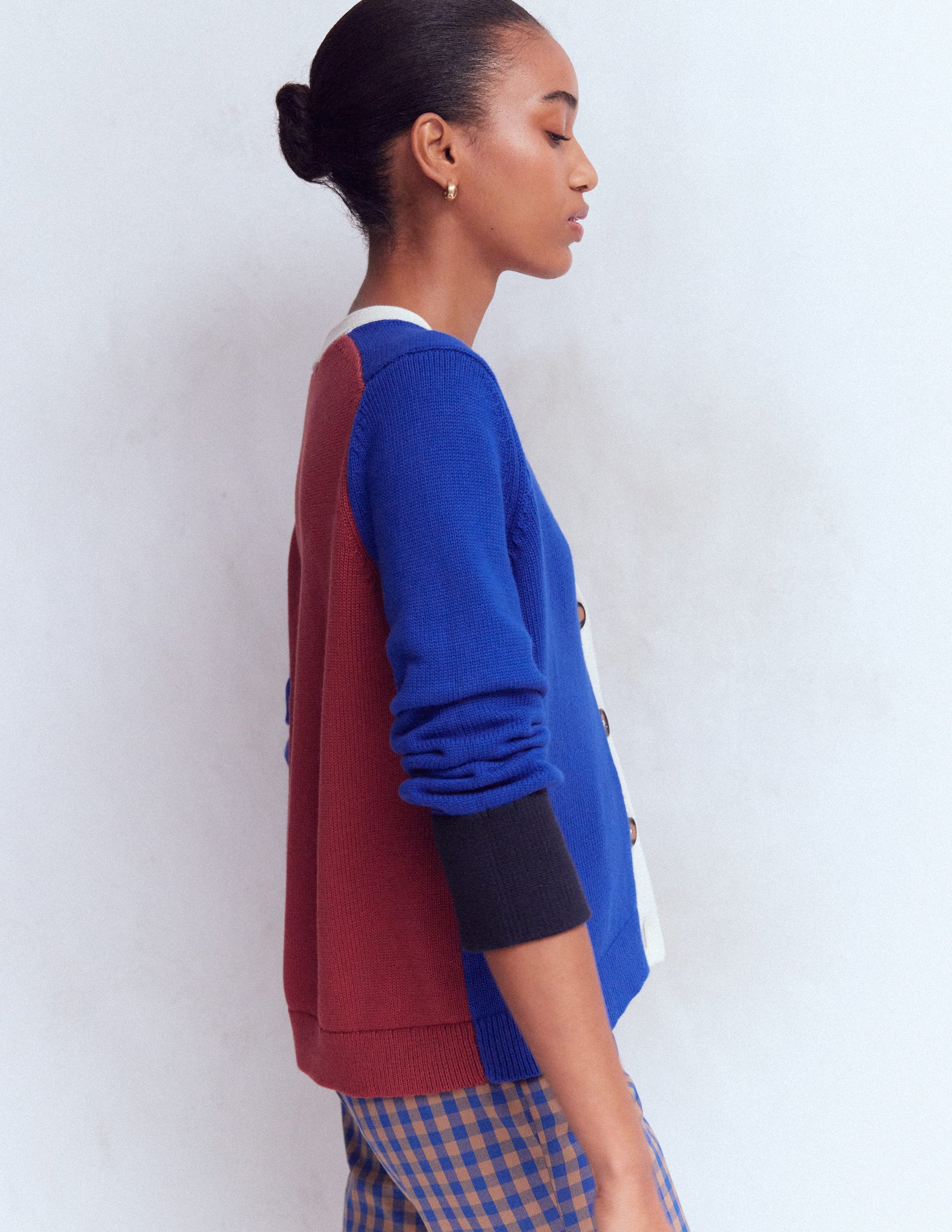 Lucy Relaxed Cotton Cardigan-Bright Blue, Colour Block-5