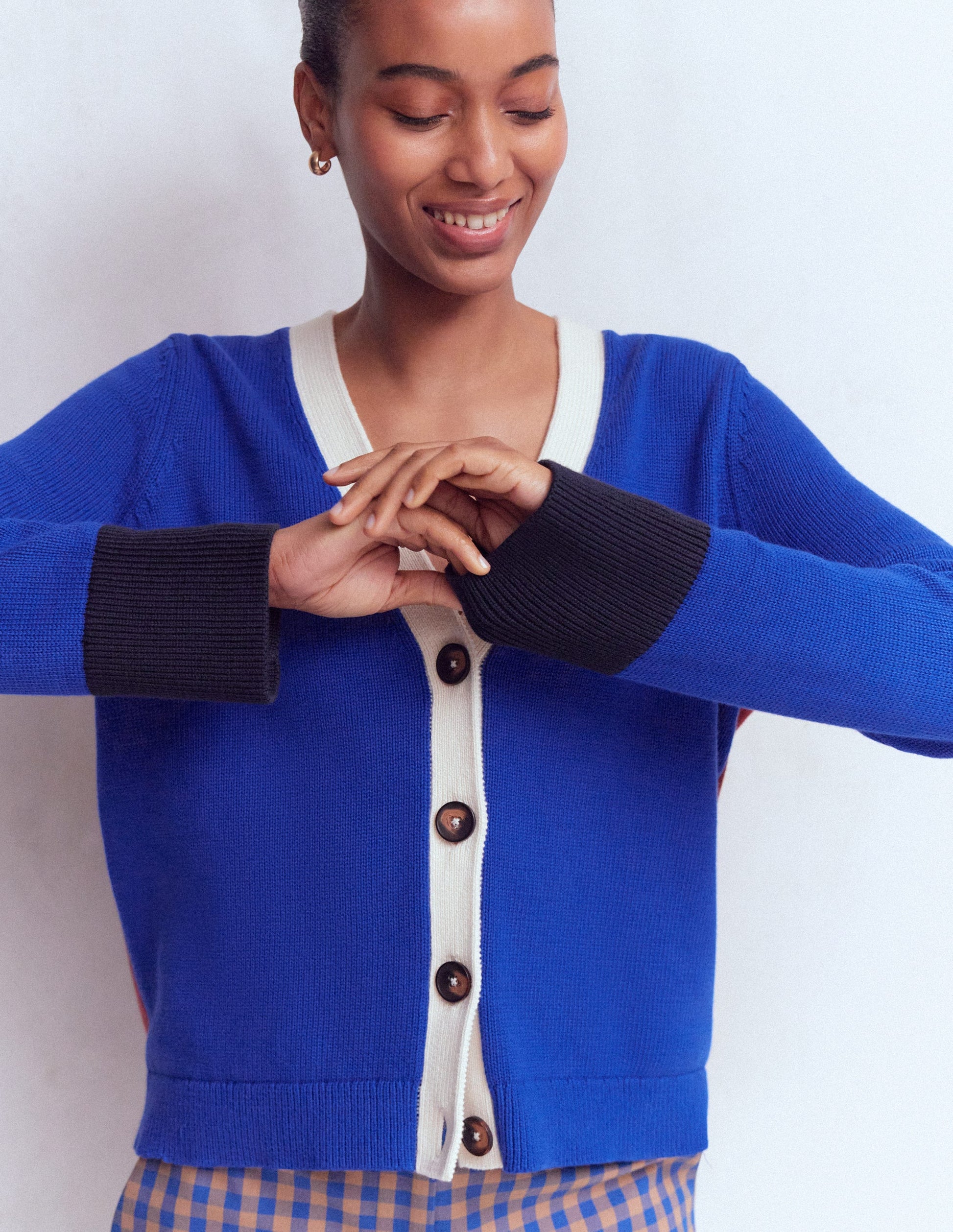 Lucy Relaxed Cotton Cardigan-Bright Blue, Colour Block-6