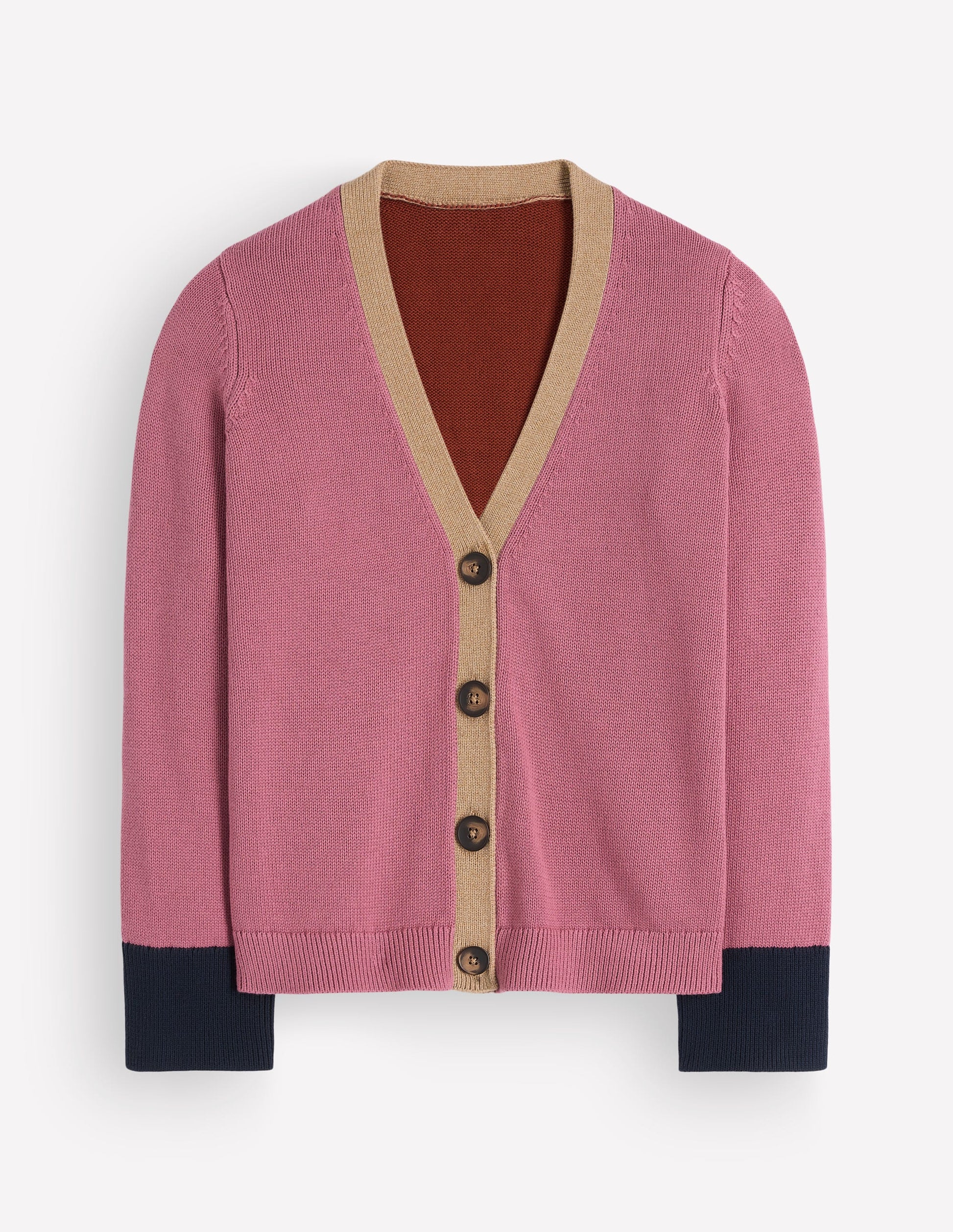 Lucy Relaxed Cotton Cardigan-Pink Heather Colour Block-4