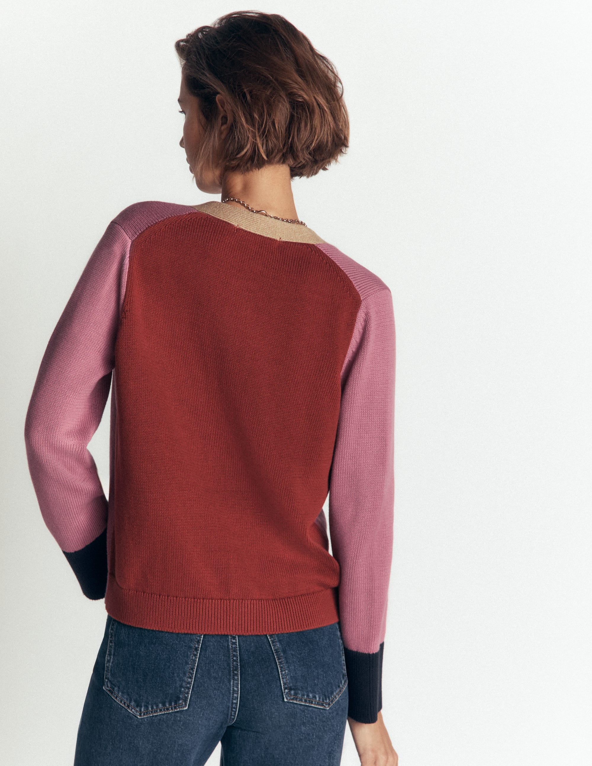 Lucy Relaxed Cotton Cardigan-Pink Heather Colour Block - Image 2