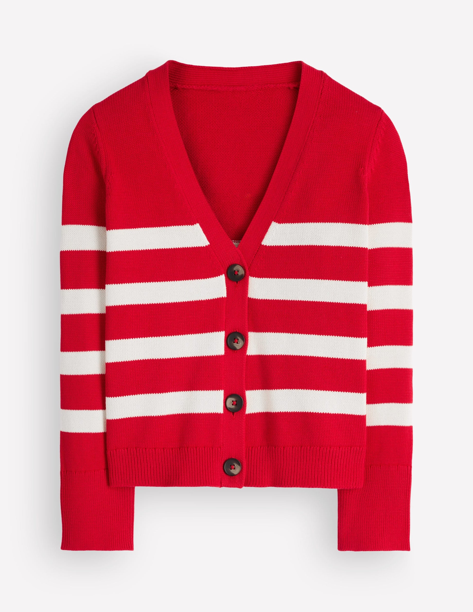 Lucy Relaxed Cotton Cardigan-Deep Red, Ivory Stripe-6