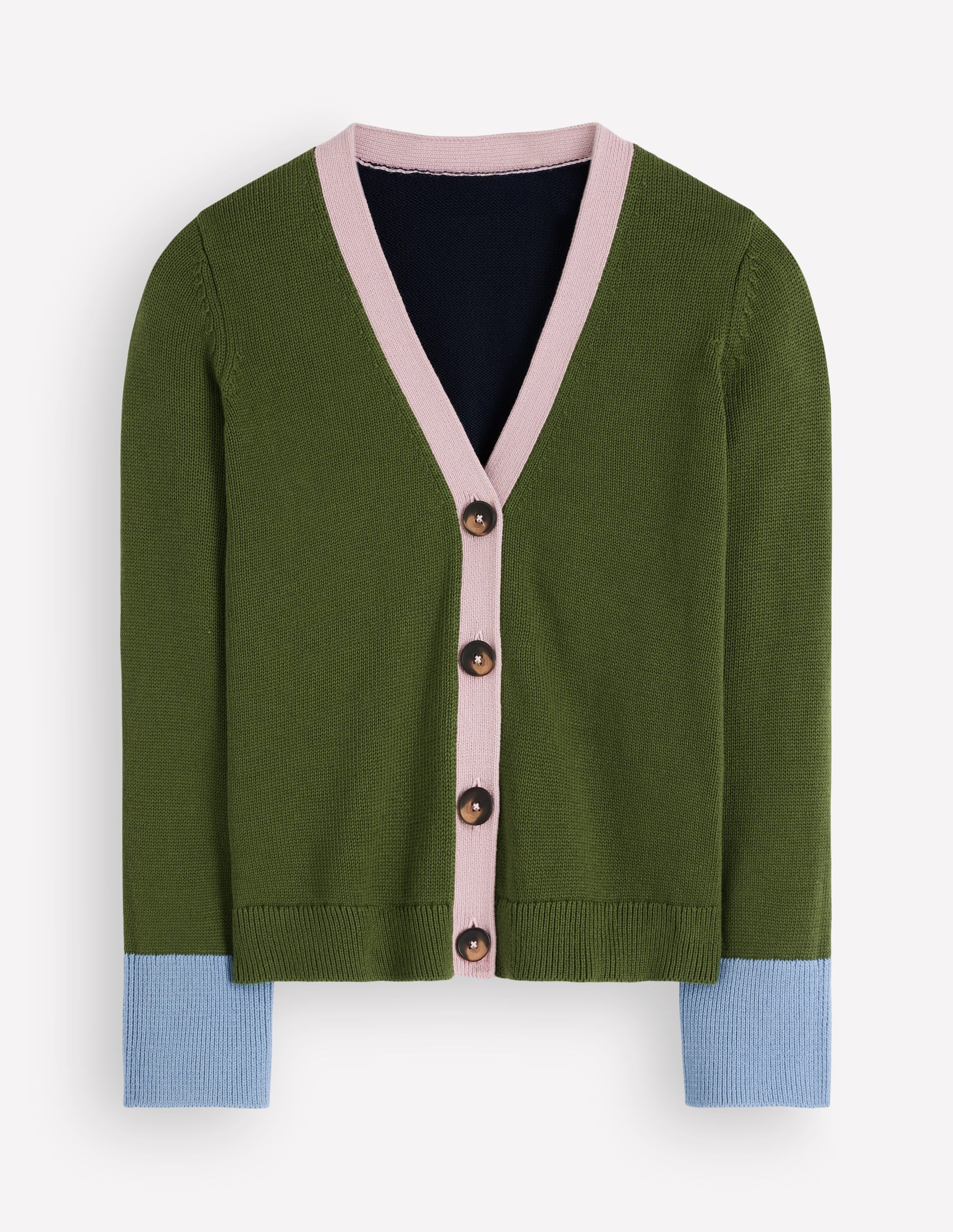 Lucy Relaxed Cotton Cardigan-Forest Green Colour Block - Image 6