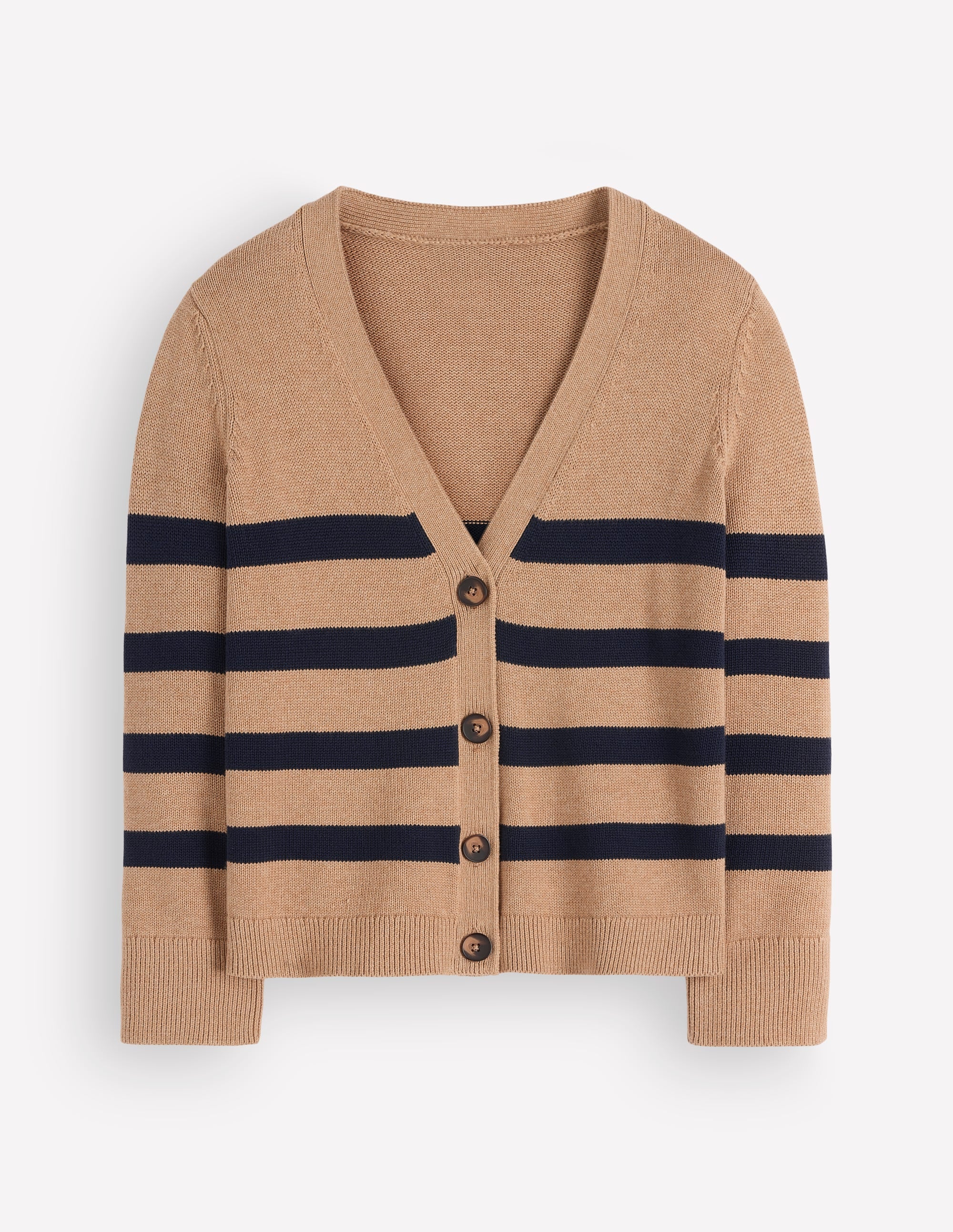 Lucy Relaxed Cotton Cardigan-Camel Melange, Stripe - Image 5