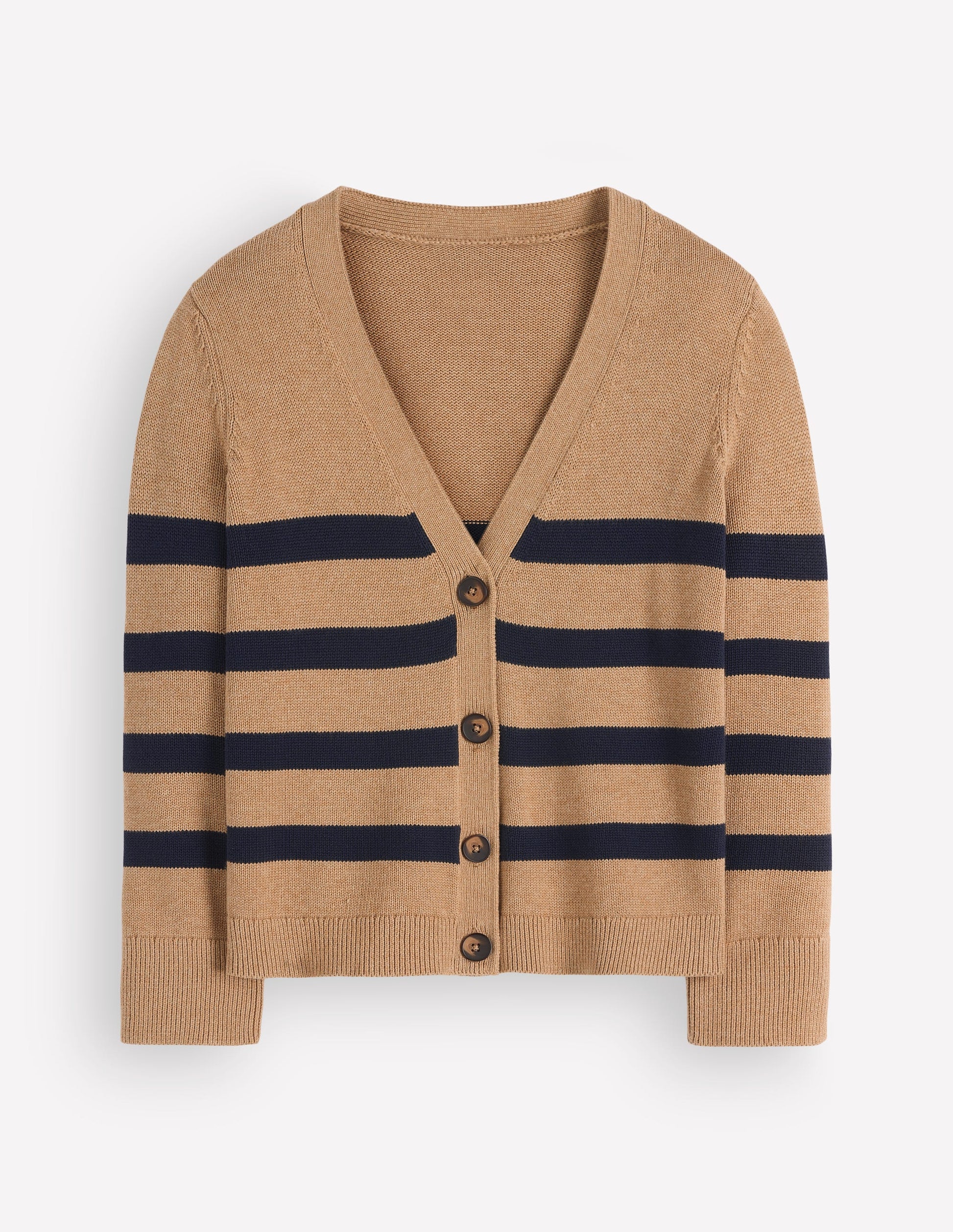 Lucy Relaxed Cotton Cardigan-Camel Melange, Stripe-5