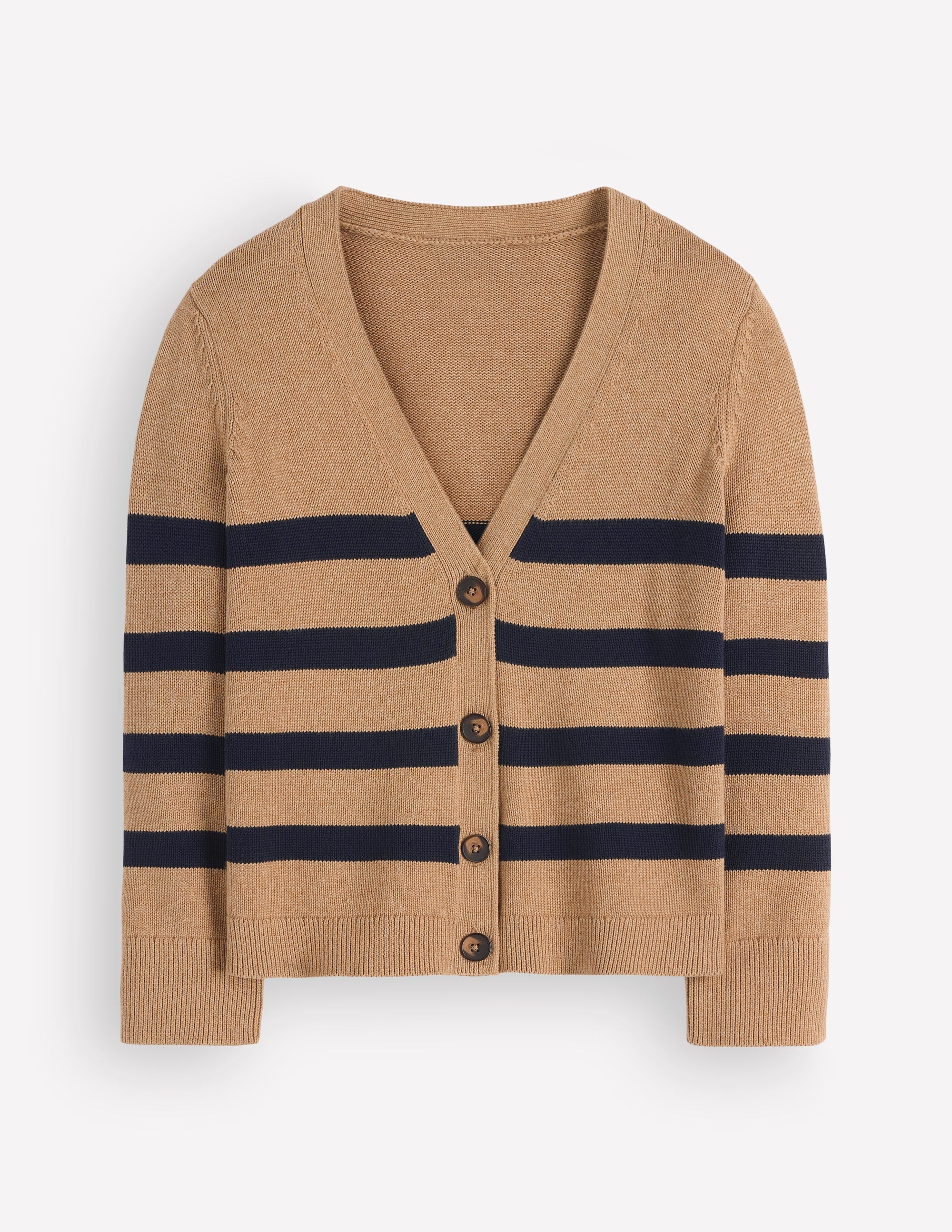 Lucy Relaxed Cotton Cardigan-Camel Melange, Stripe - Image 5