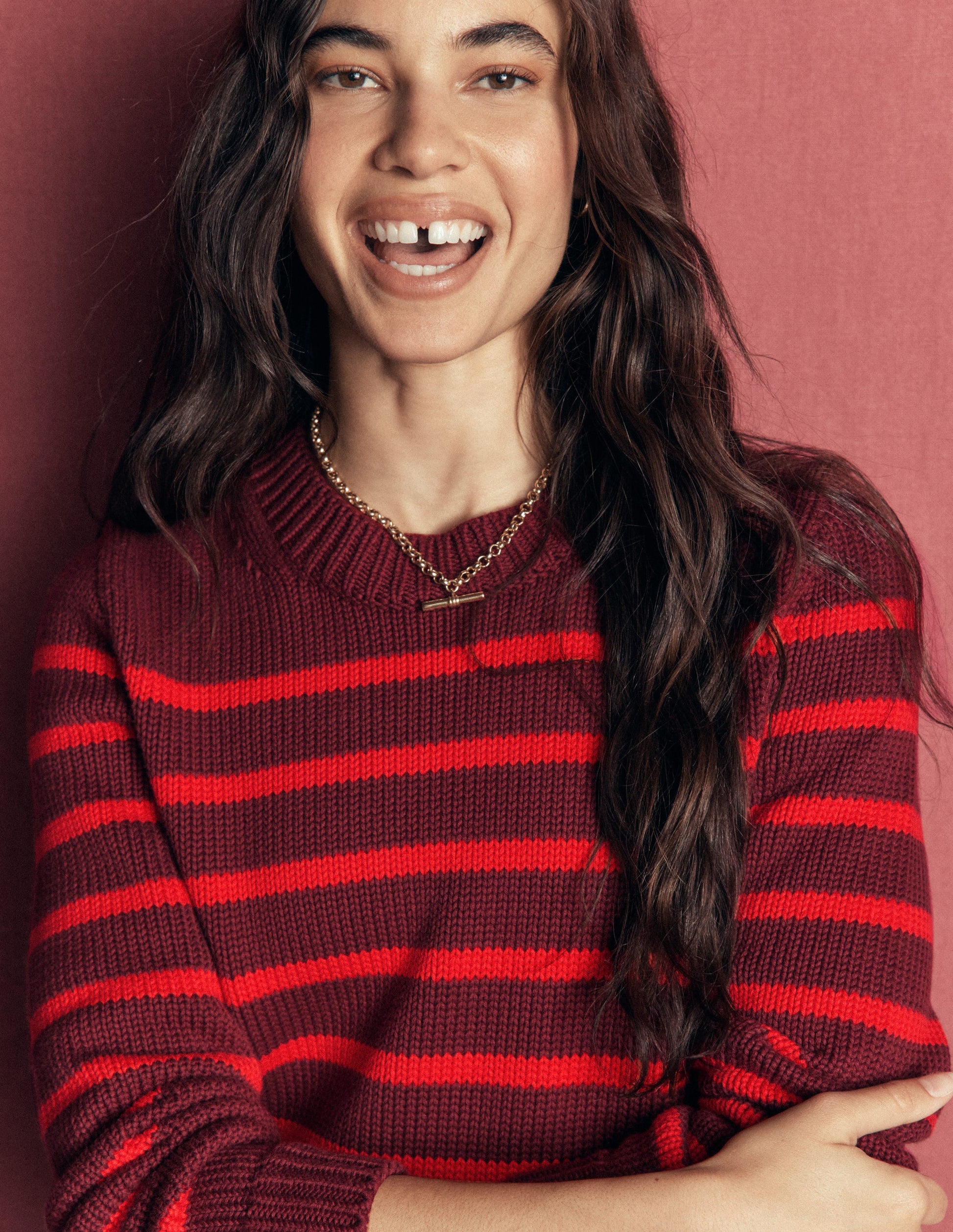 Lucy Chunky Cotton Jumper-Chestnut, Poppy Red-1