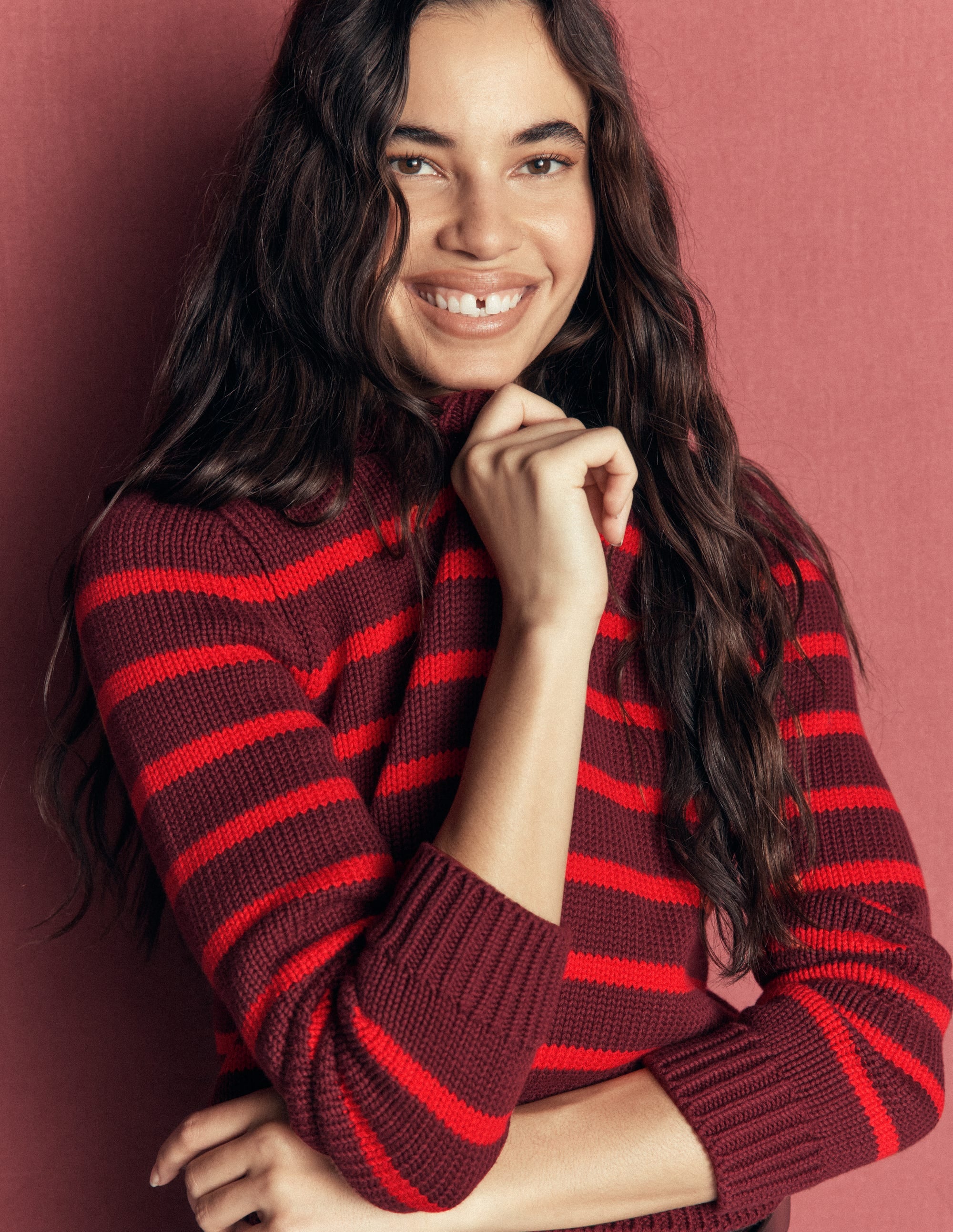 Lucy Chunky Cotton Jumper-Chestnut, Poppy Red - Image 2