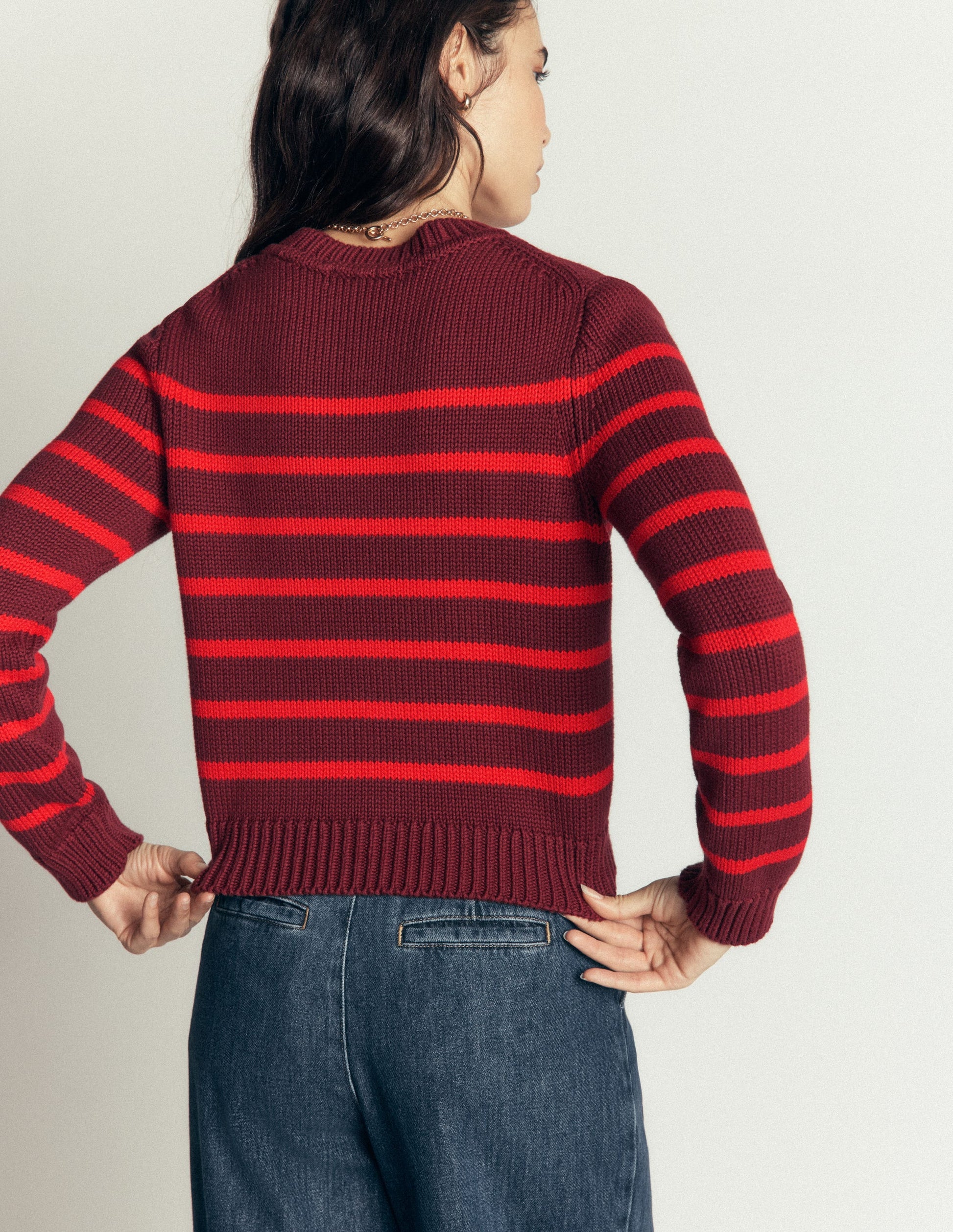 Lucy Chunky Cotton Jumper-Chestnut, Poppy Red-3
