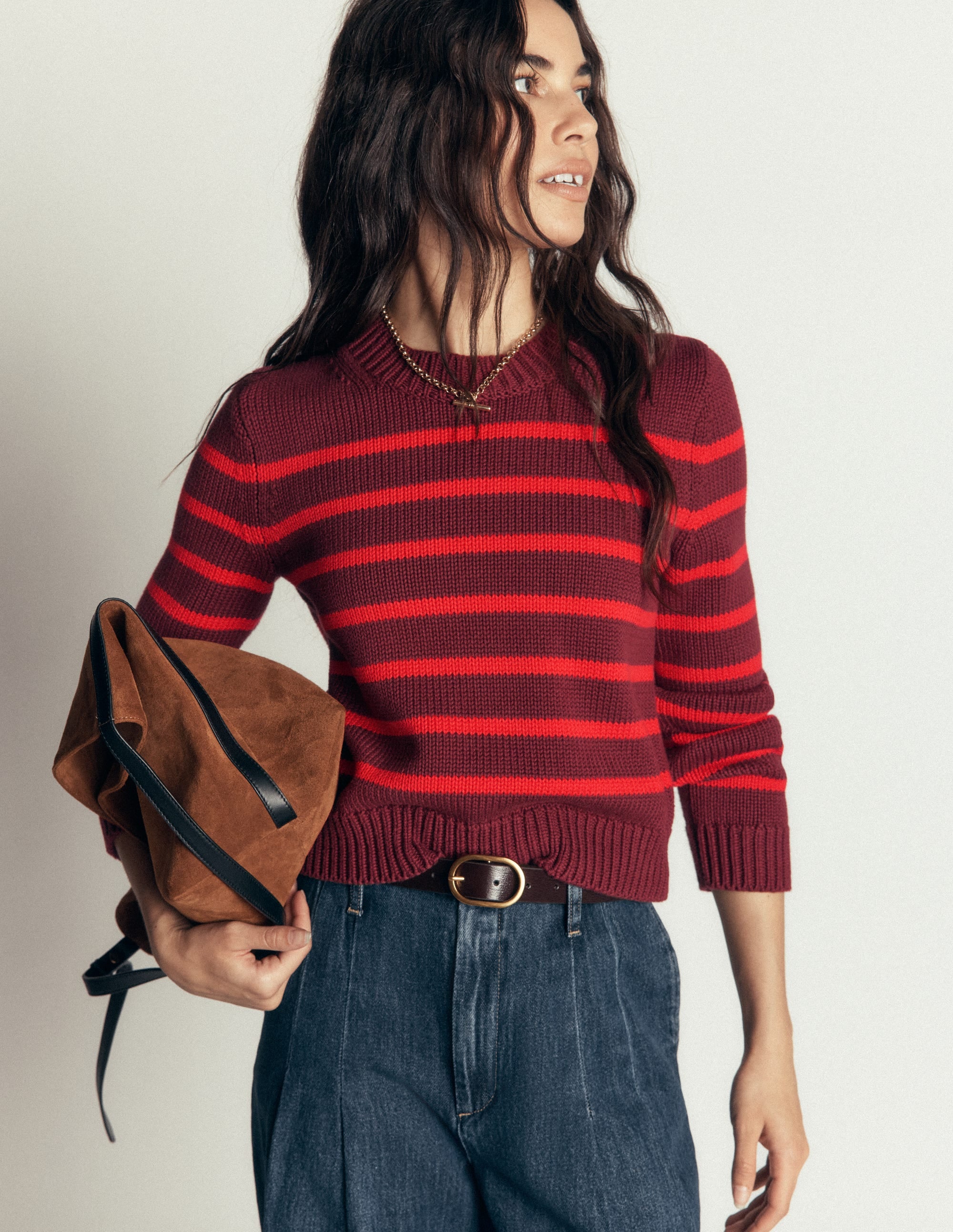 Lucy Chunky Cotton Jumper-Chestnut, Poppy Red - Image 5
