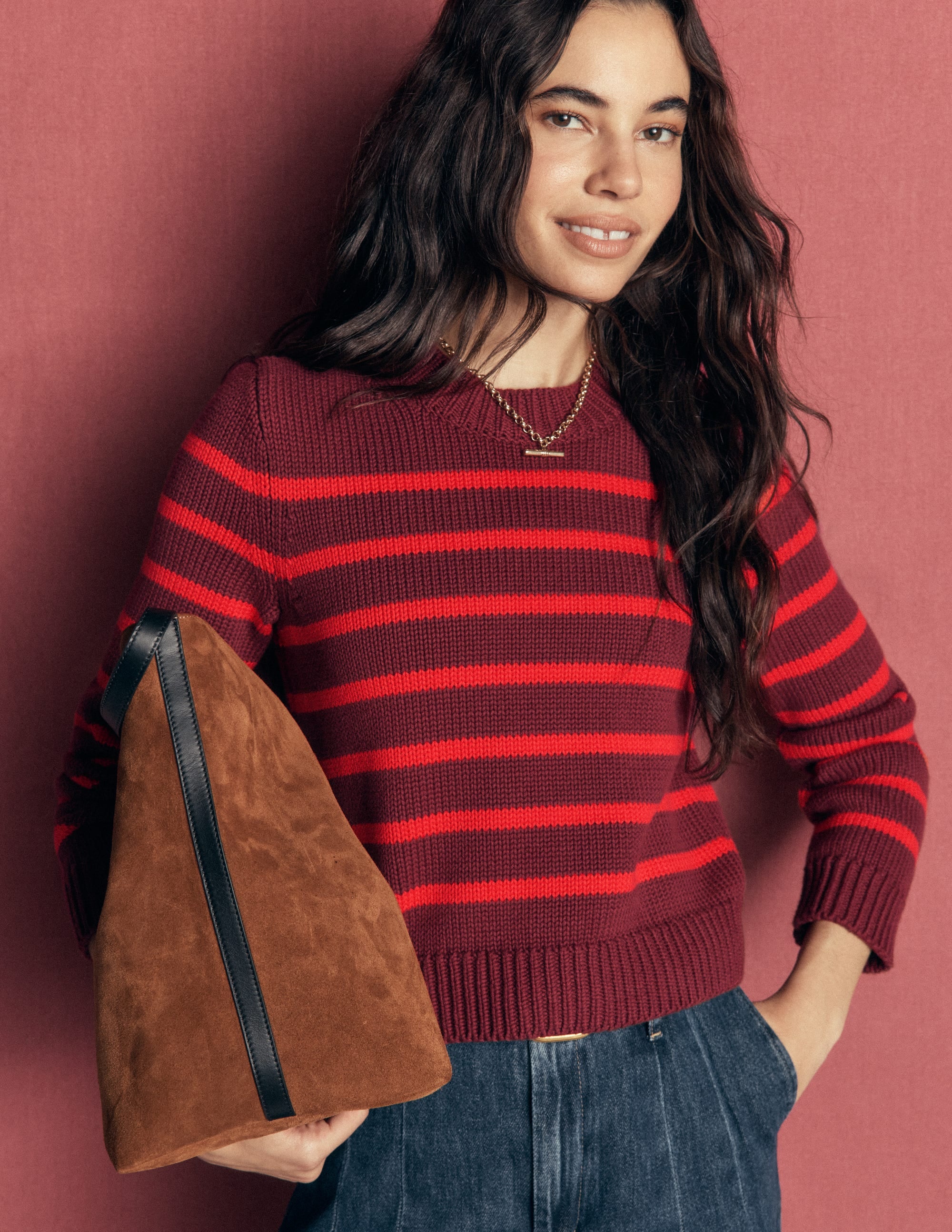 Lucy Chunky Cotton Jumper-Chestnut, Poppy Red - Image 6