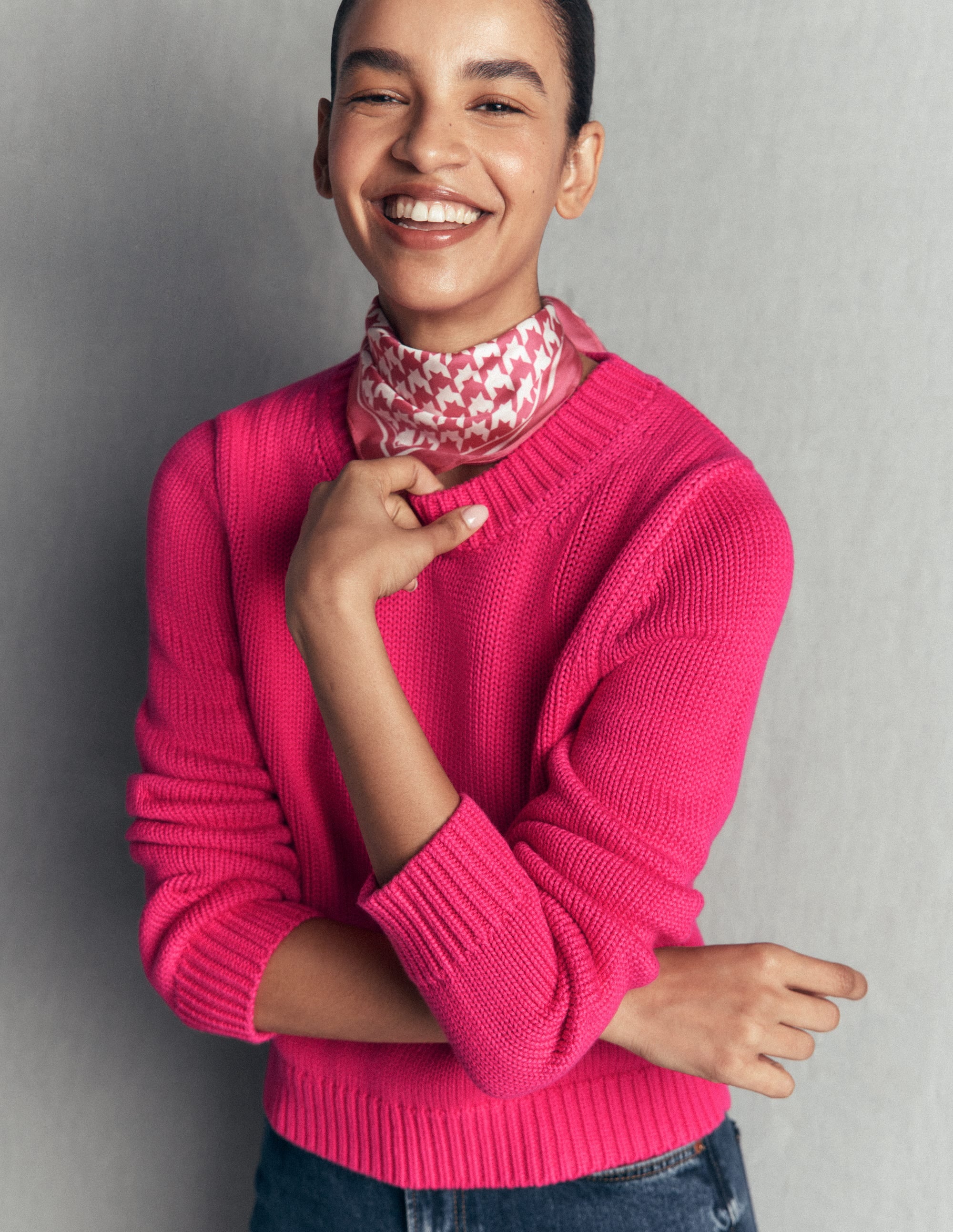 Lucy Chunky Cotton Jumper-Pink peacock - Image 1