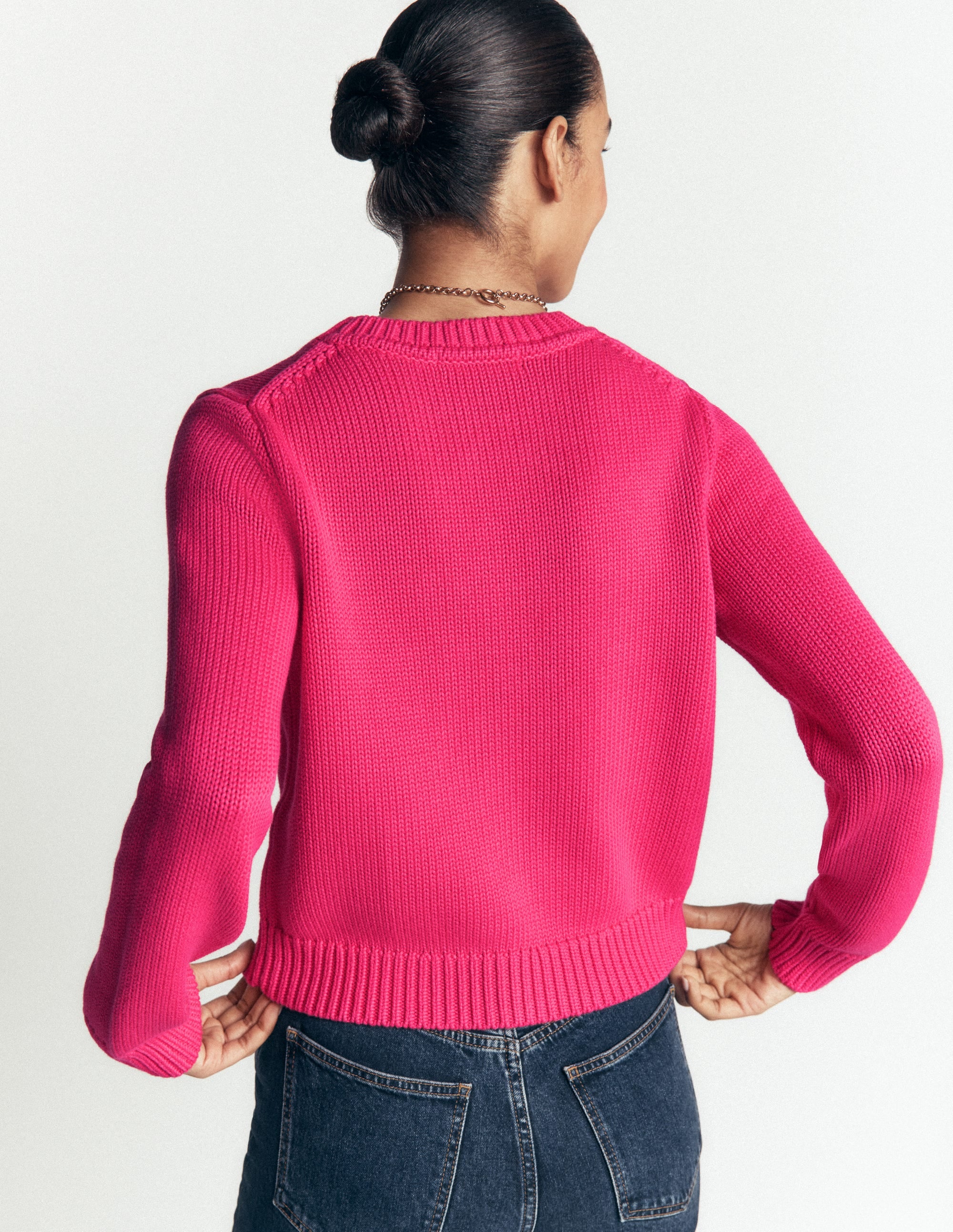 Lucy Chunky Cotton Jumper-Pink peacock - Image 2
