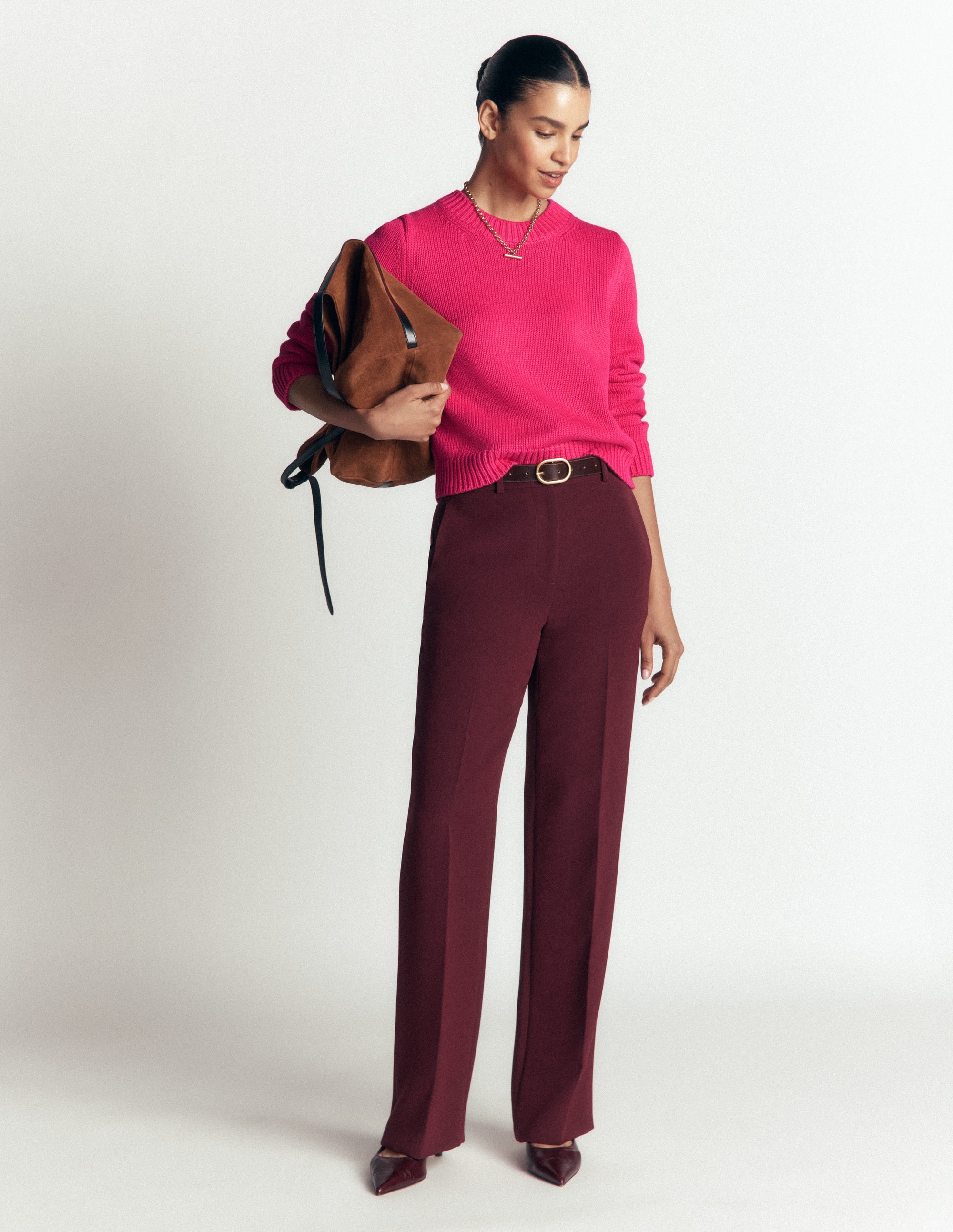 Lucy Chunky Cotton Jumper-Pink peacock - Image 4