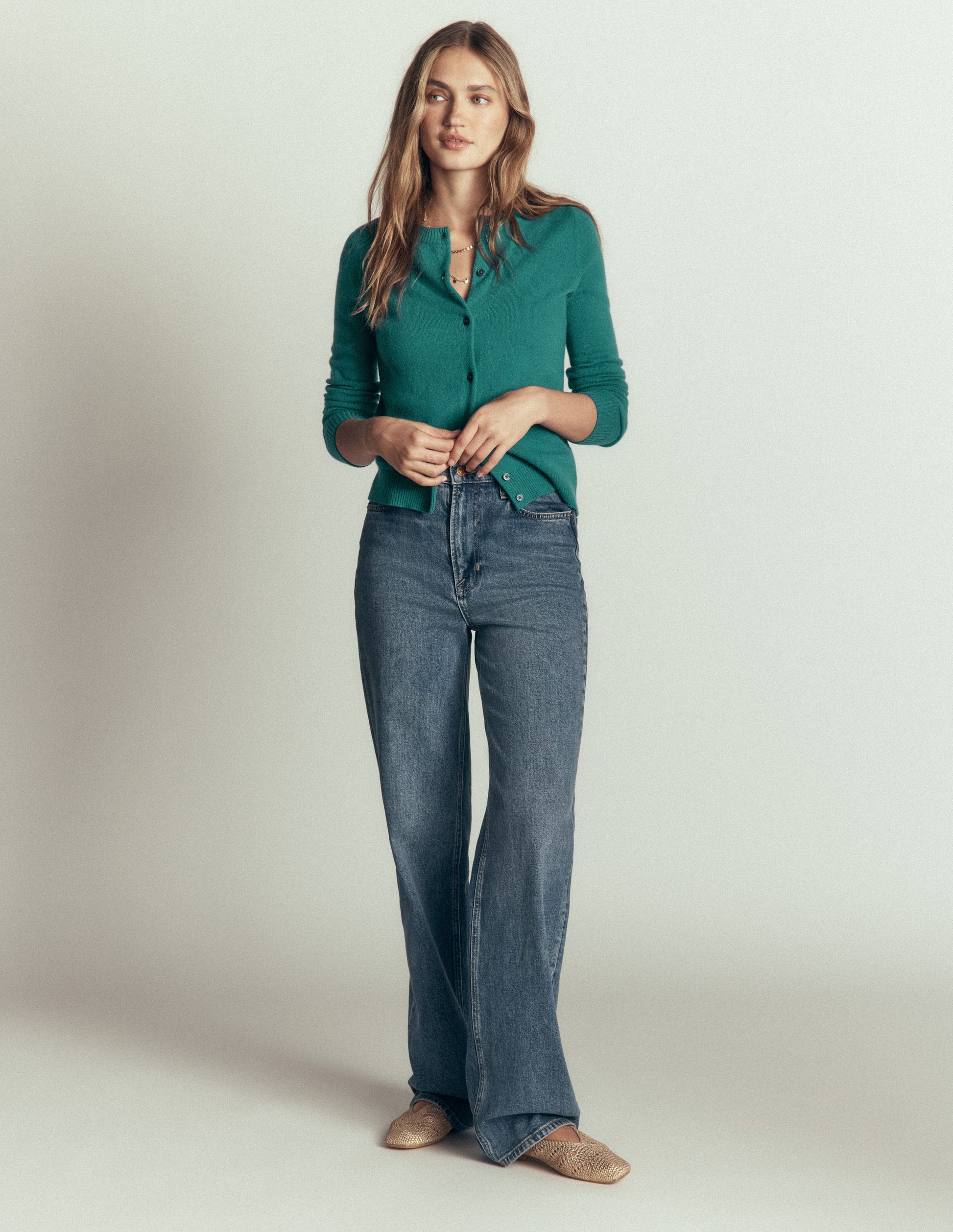 Elsie Cashmere Crew Cardigan-Deep Sea Depths-3