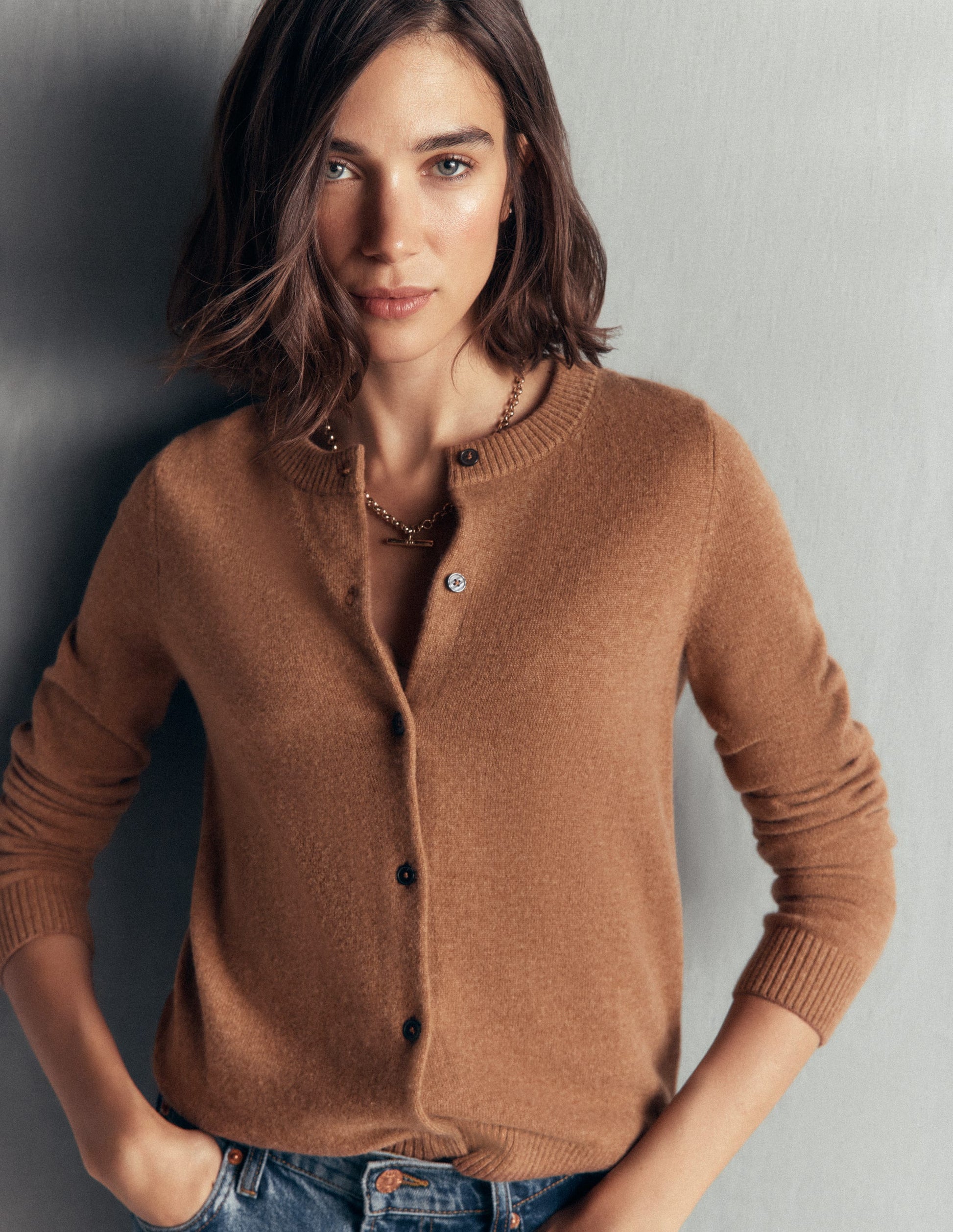 Elsie Cashmere Crew Cardigan-Warm Ginger-4