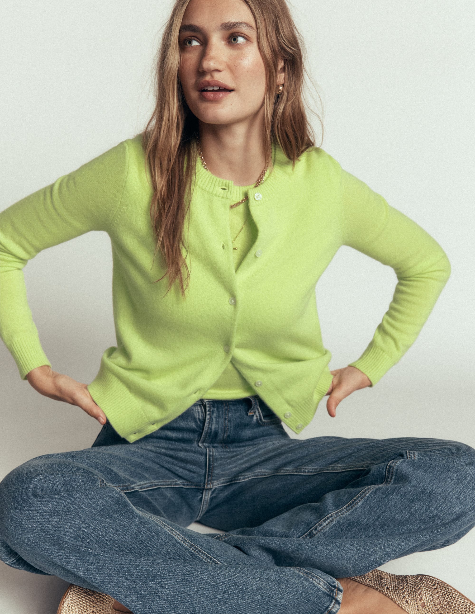 Elsie Cashmere Crew Cardigan-Sweet Mint - Image 1