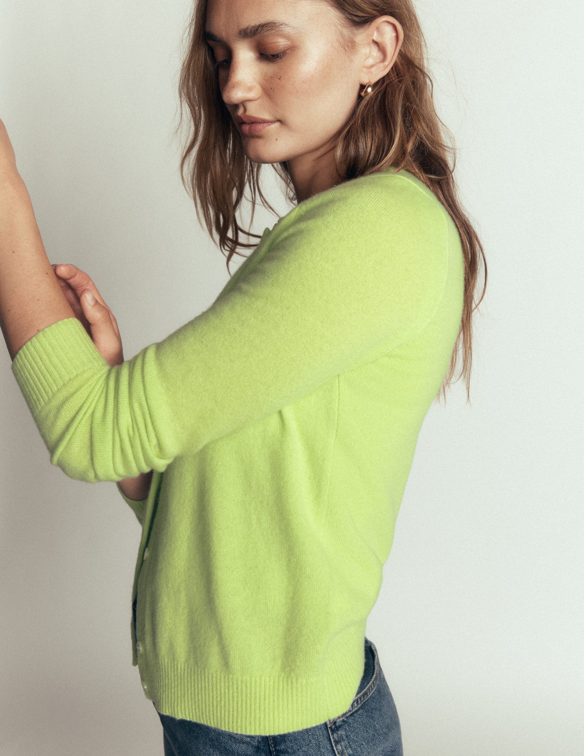 Elsie Cashmere Crew Cardigan-Sweet Mint-3