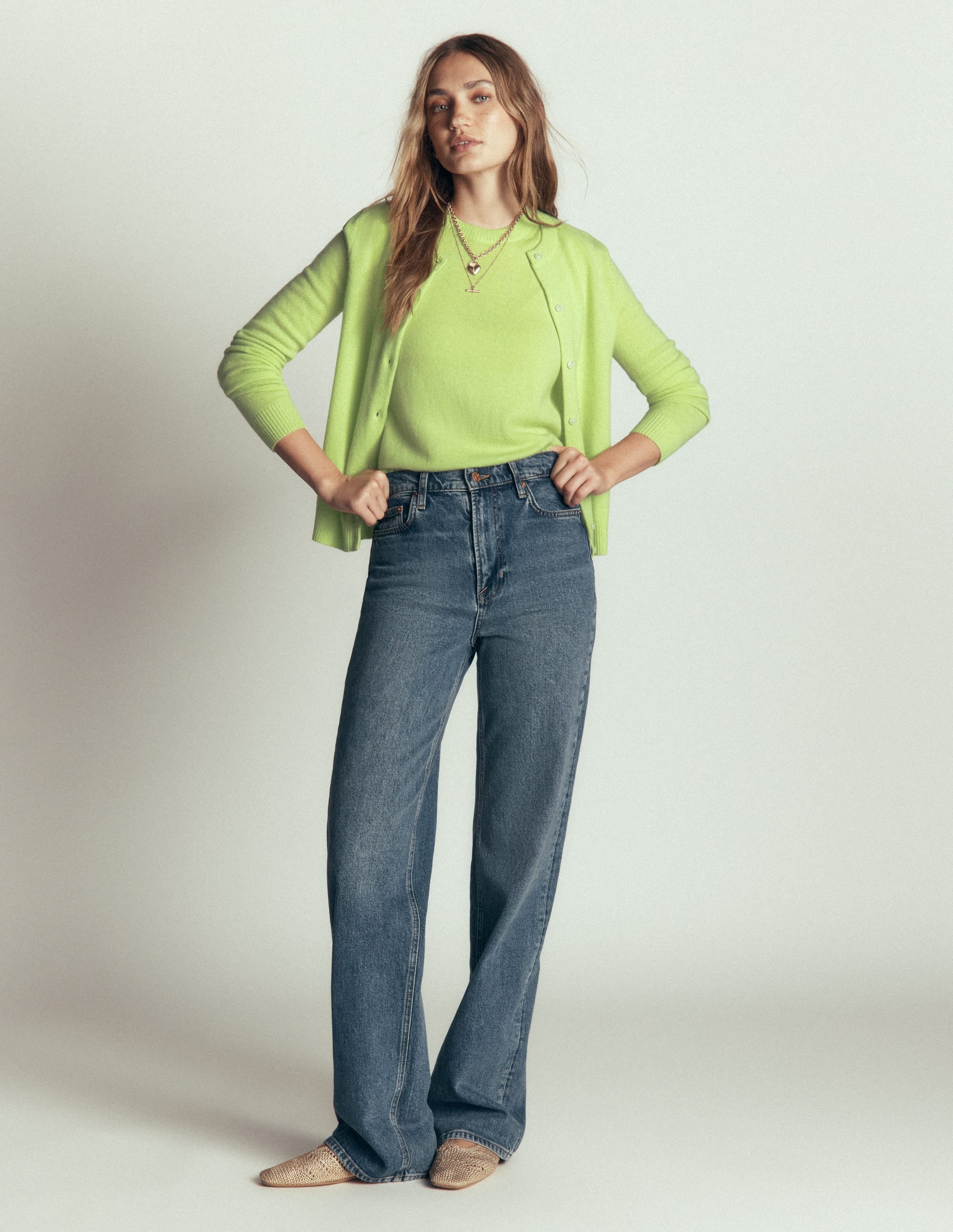 Elsie Cashmere Crew Cardigan-Sweet Mint - Image 4