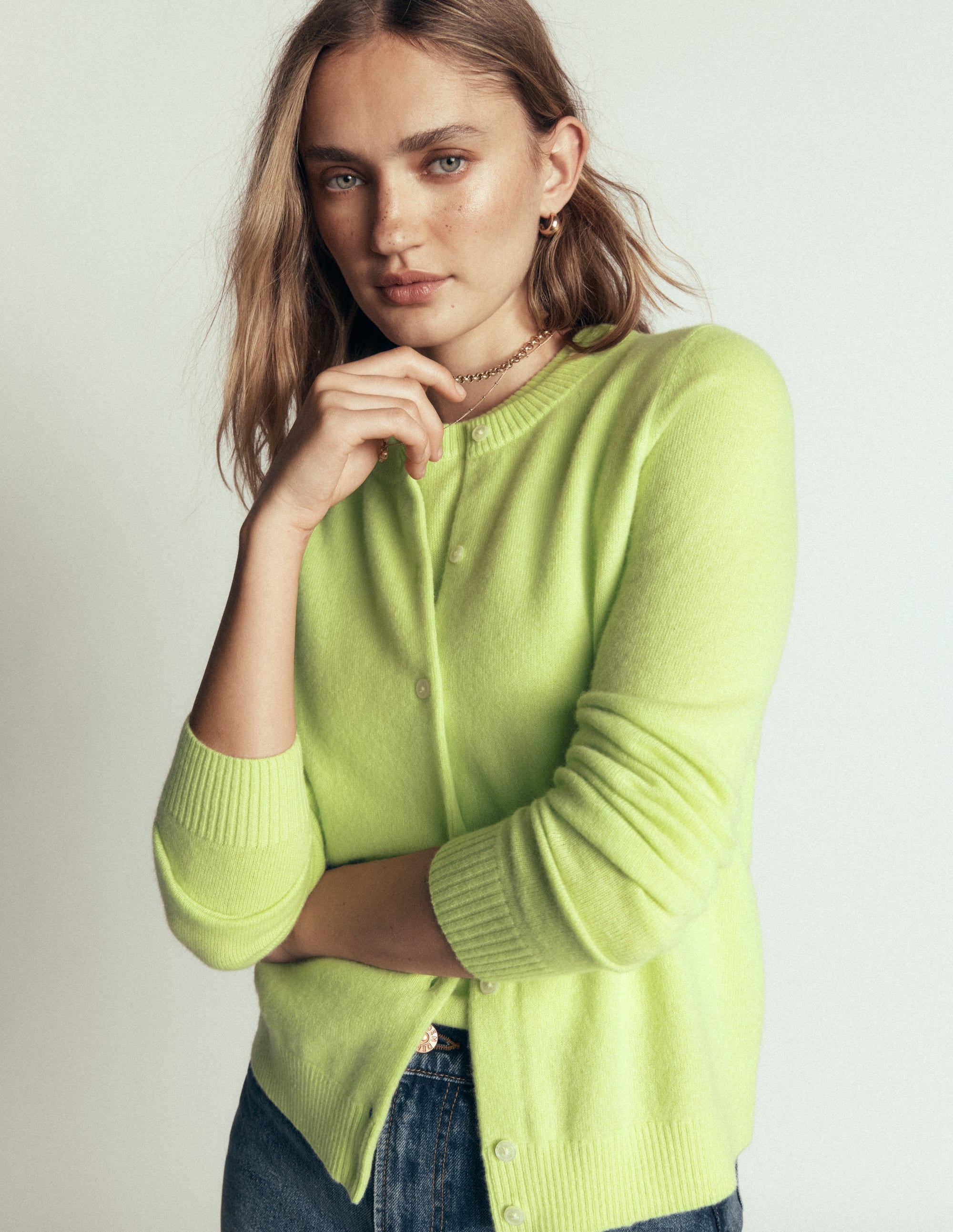 Elsie Cashmere Crew Cardigan-Sweet Mint - Image 5