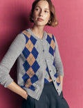 Elsie Cashmere Crew Cardigan-Grey Argyle