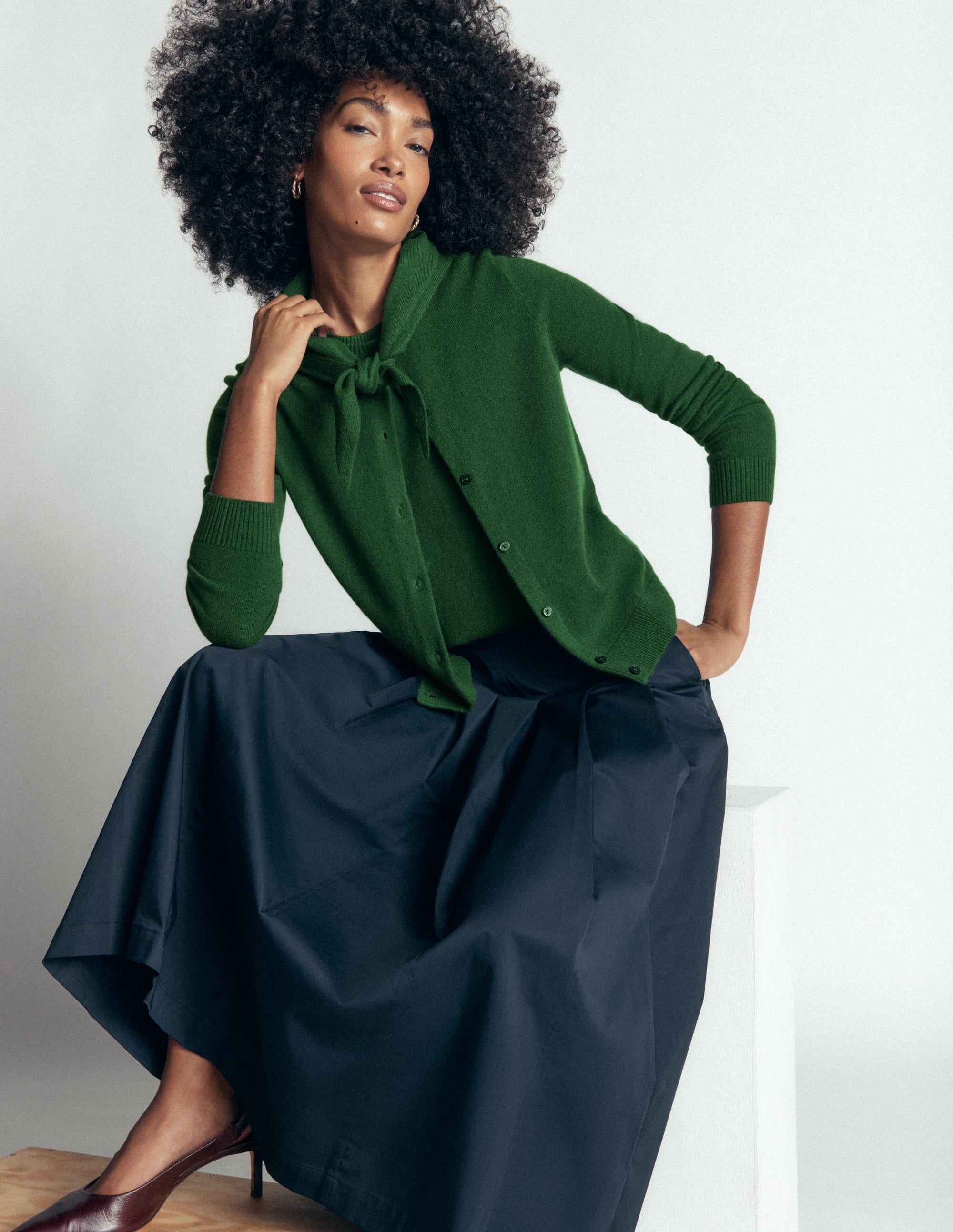 Elsie Cashmere Crew Cardigan-Fresh Green - Image 1