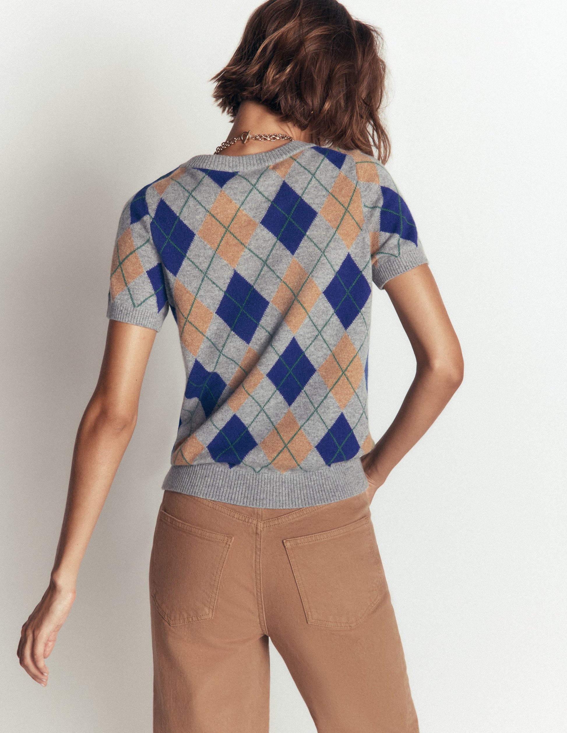 Elsie Cashmere Crew T-shirt-Grey, Argyle-3