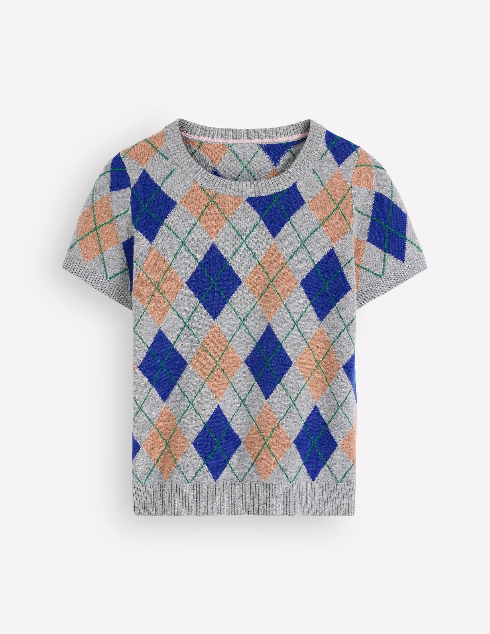 Elsie Cashmere Crew T-shirt-Grey, Argyle - Image 8