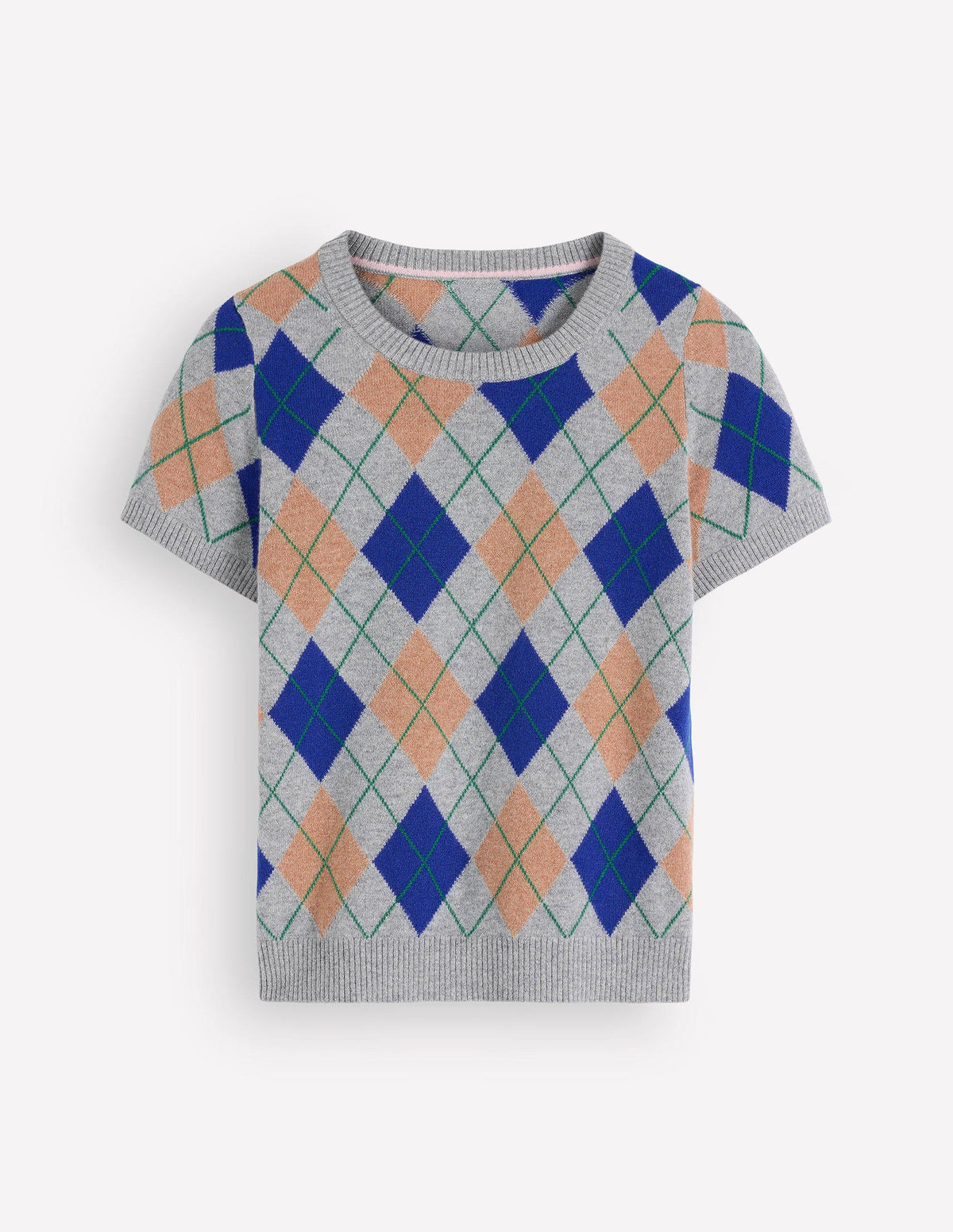 Elsie Cashmere Crew T-shirt-Grey, Argyle - Image 8