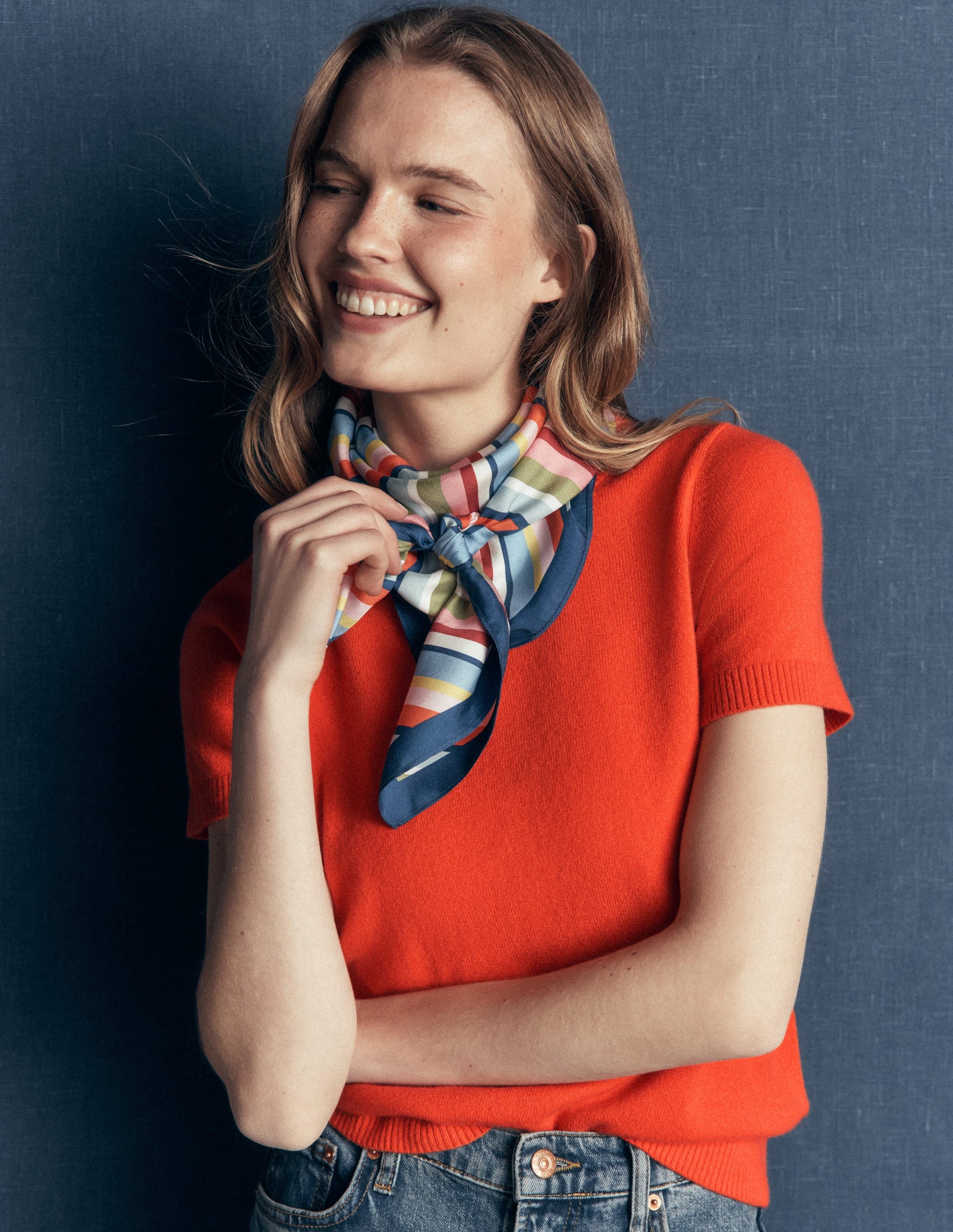 Elsie Cashmere Crew T-shirt-Orange Lily-1