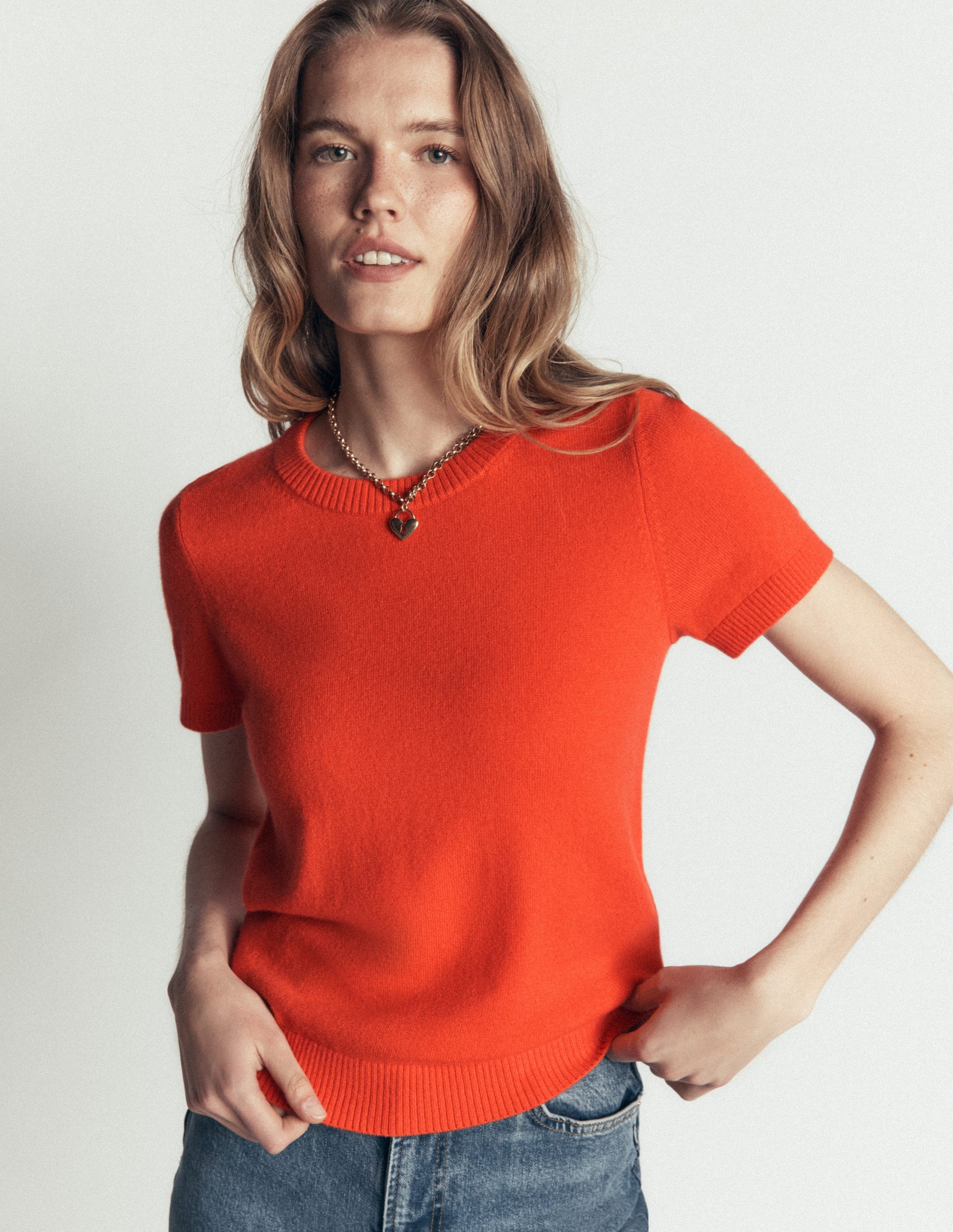 Elsie Cashmere Crew T-shirt-Orange Lily-2