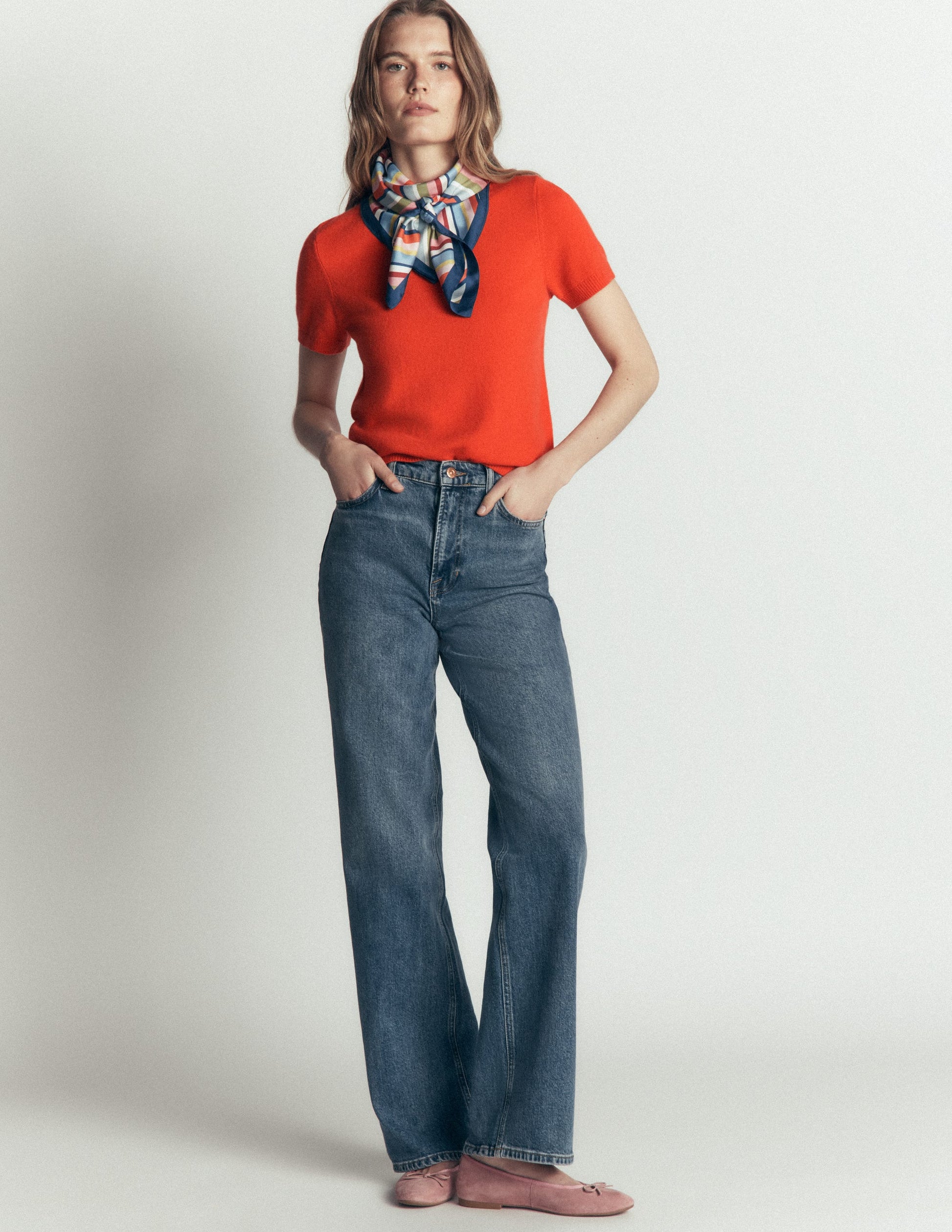 Elsie Cashmere Crew T-shirt-Orange Lily-4