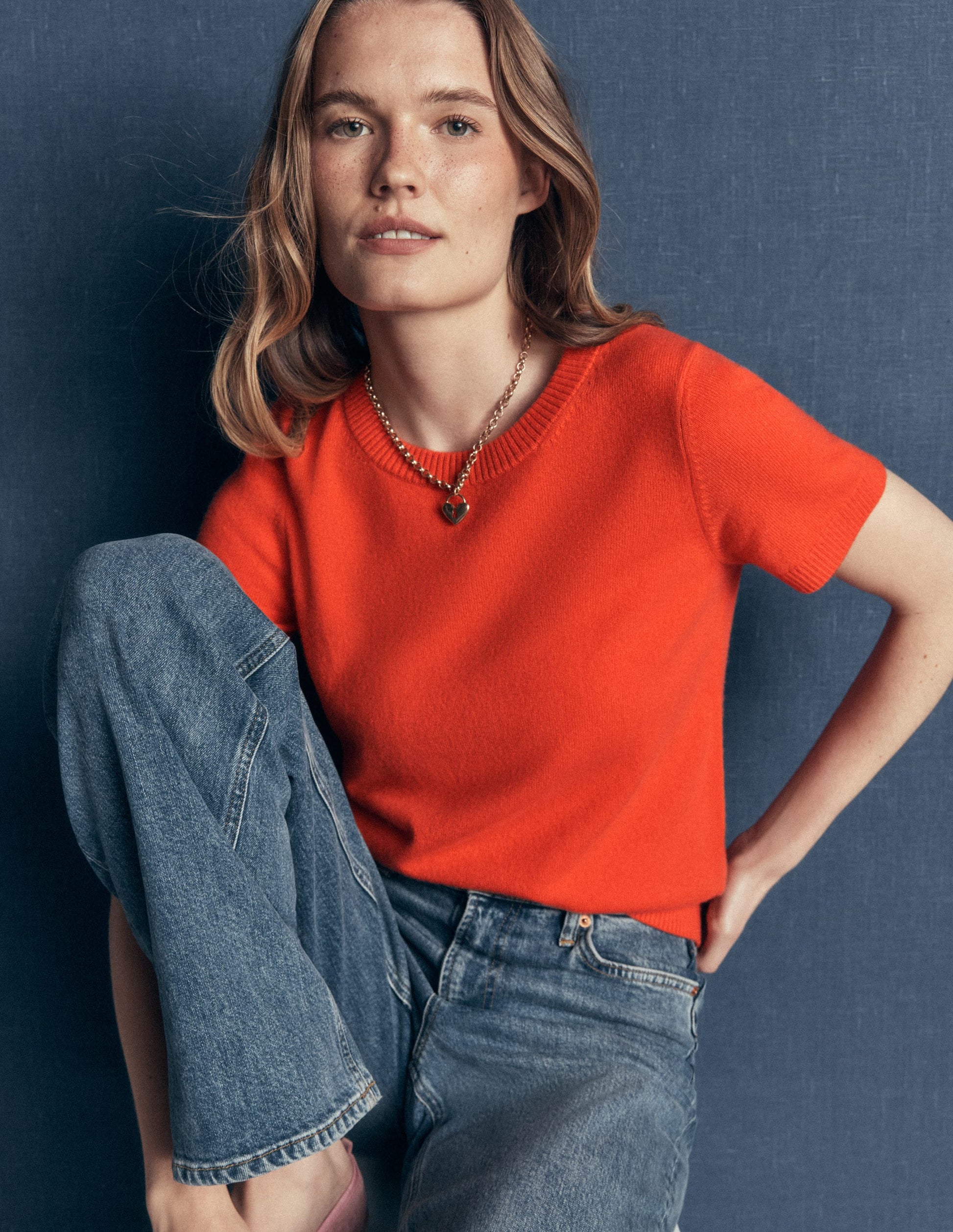 Elsie Cashmere Crew T-shirt-Orange Lily-5