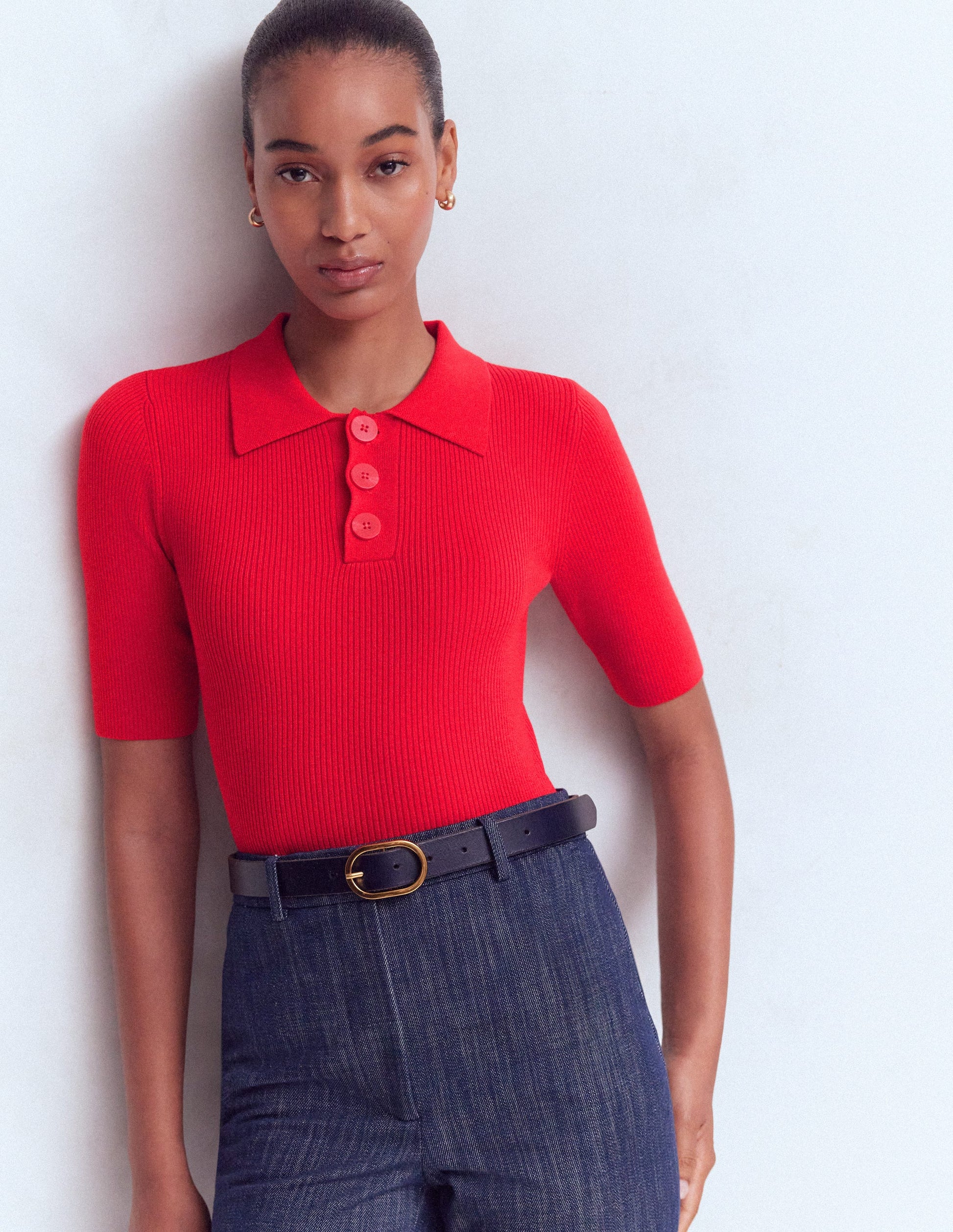 Rhianne Cotton Rib Jumper-Poppy Red-1