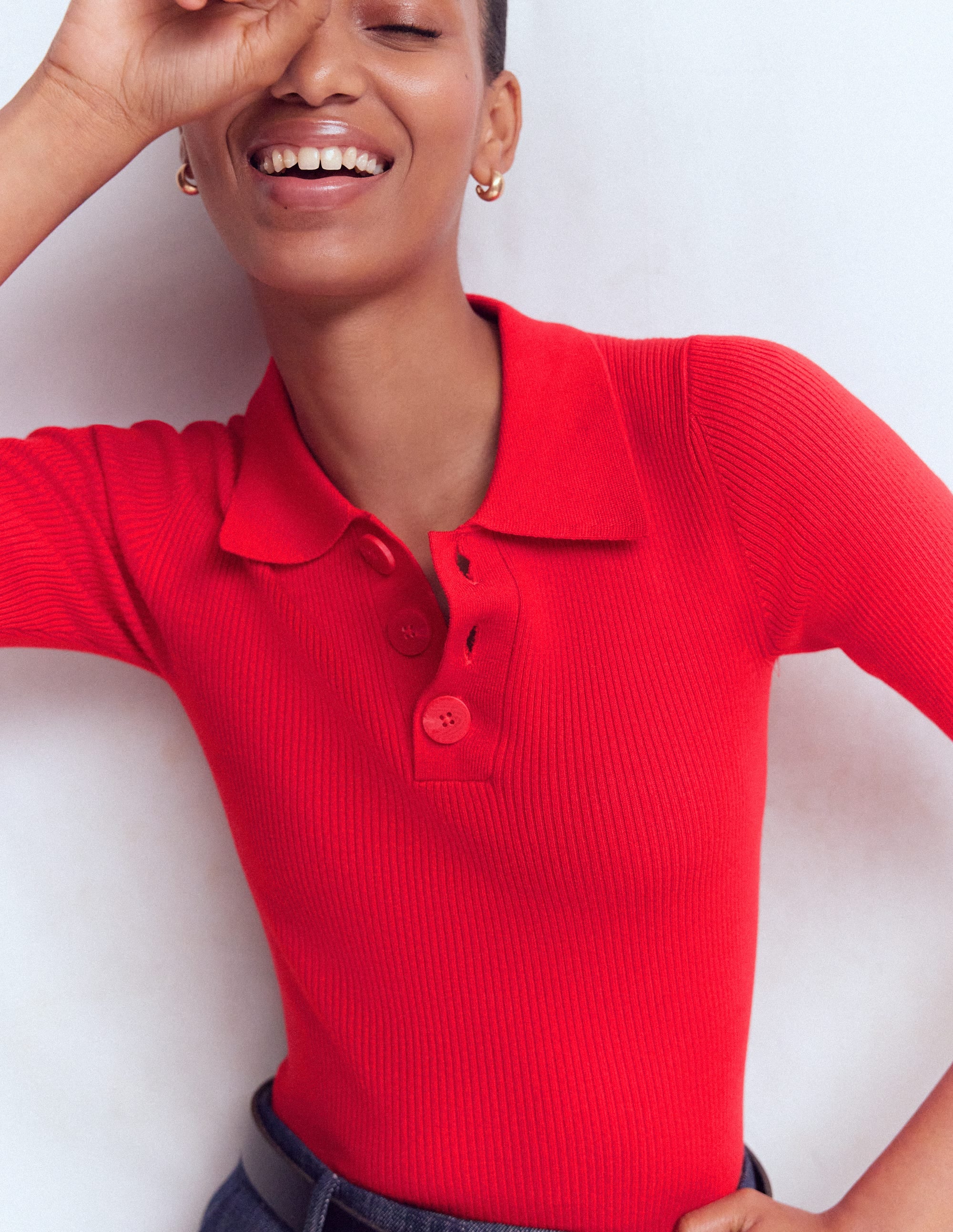 Rhianne Cotton Rib Jumper-Poppy Red - Image 5