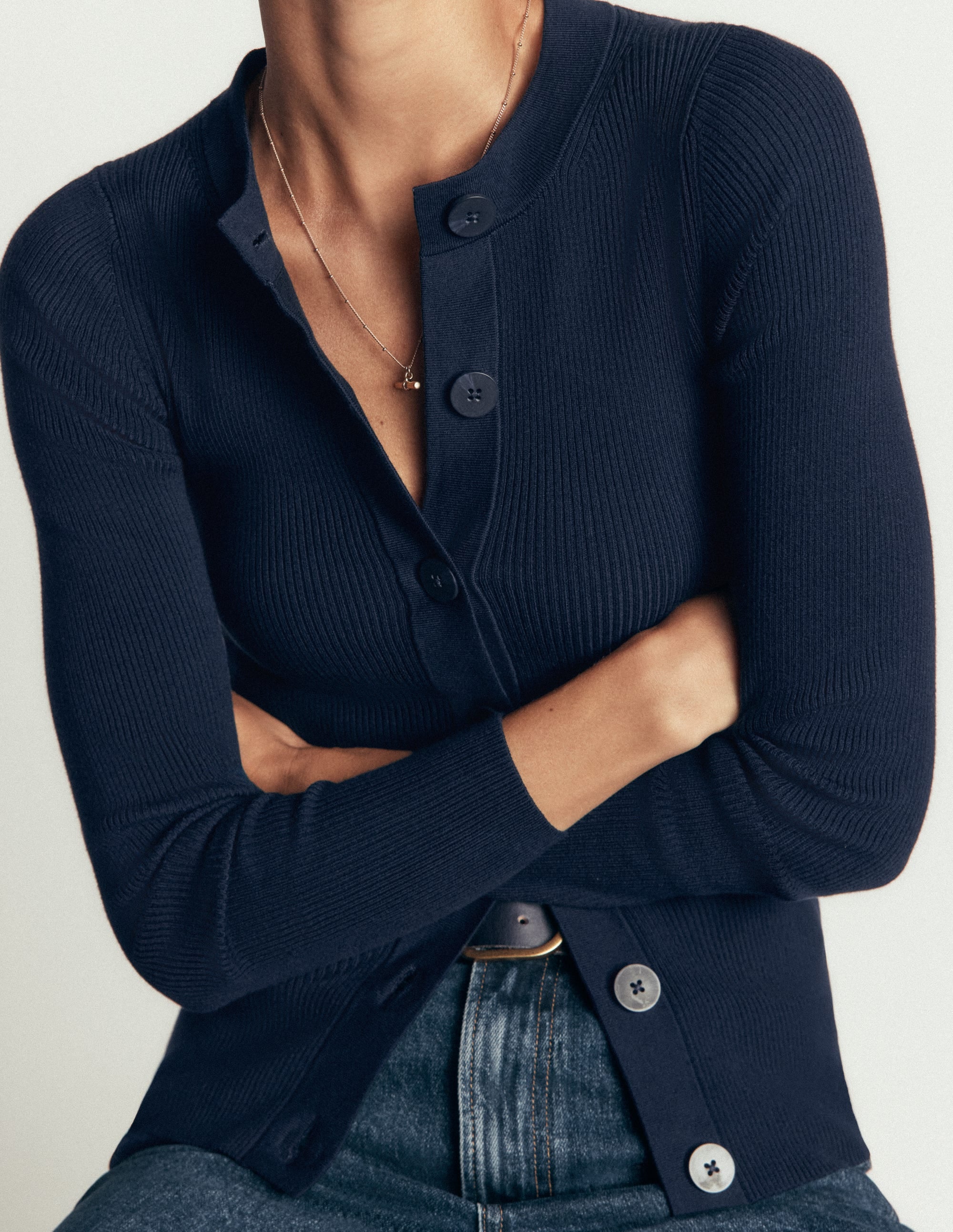 Rhianne Cotton Rib Cardigan-Navy - Image 2