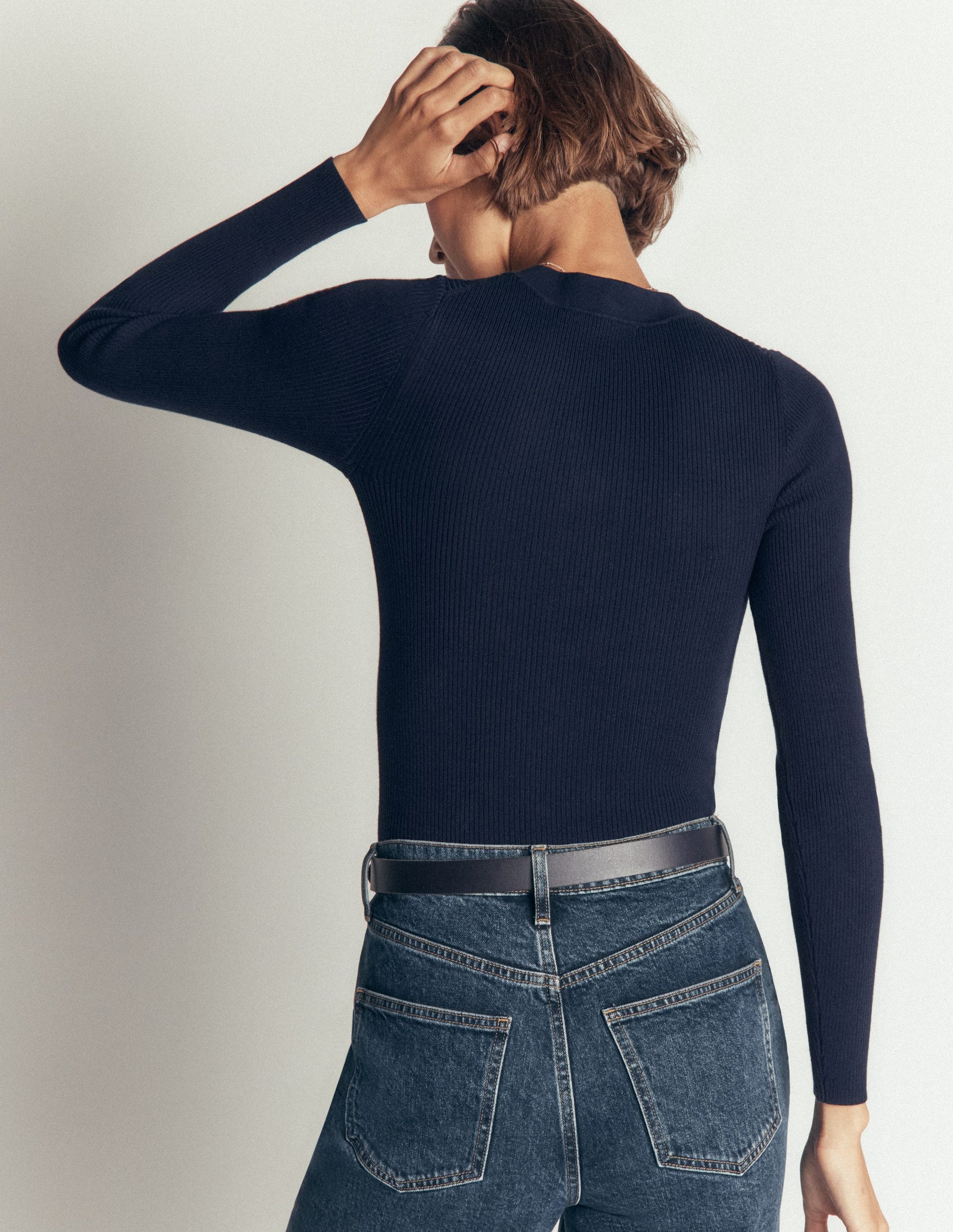 Rhianne Cotton Rib Cardigan-Navy-3