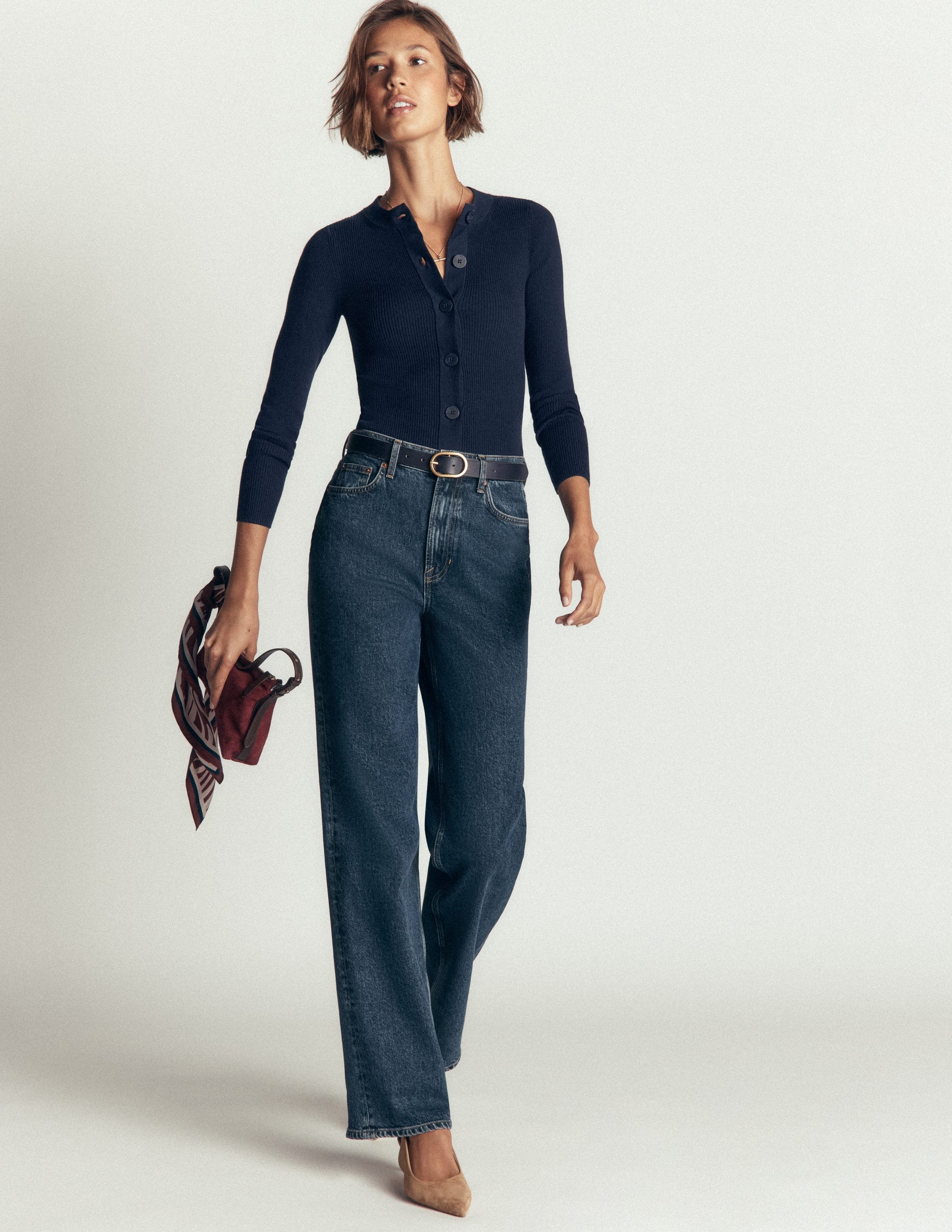 Rhianne Cotton Rib Cardigan-Navy-4