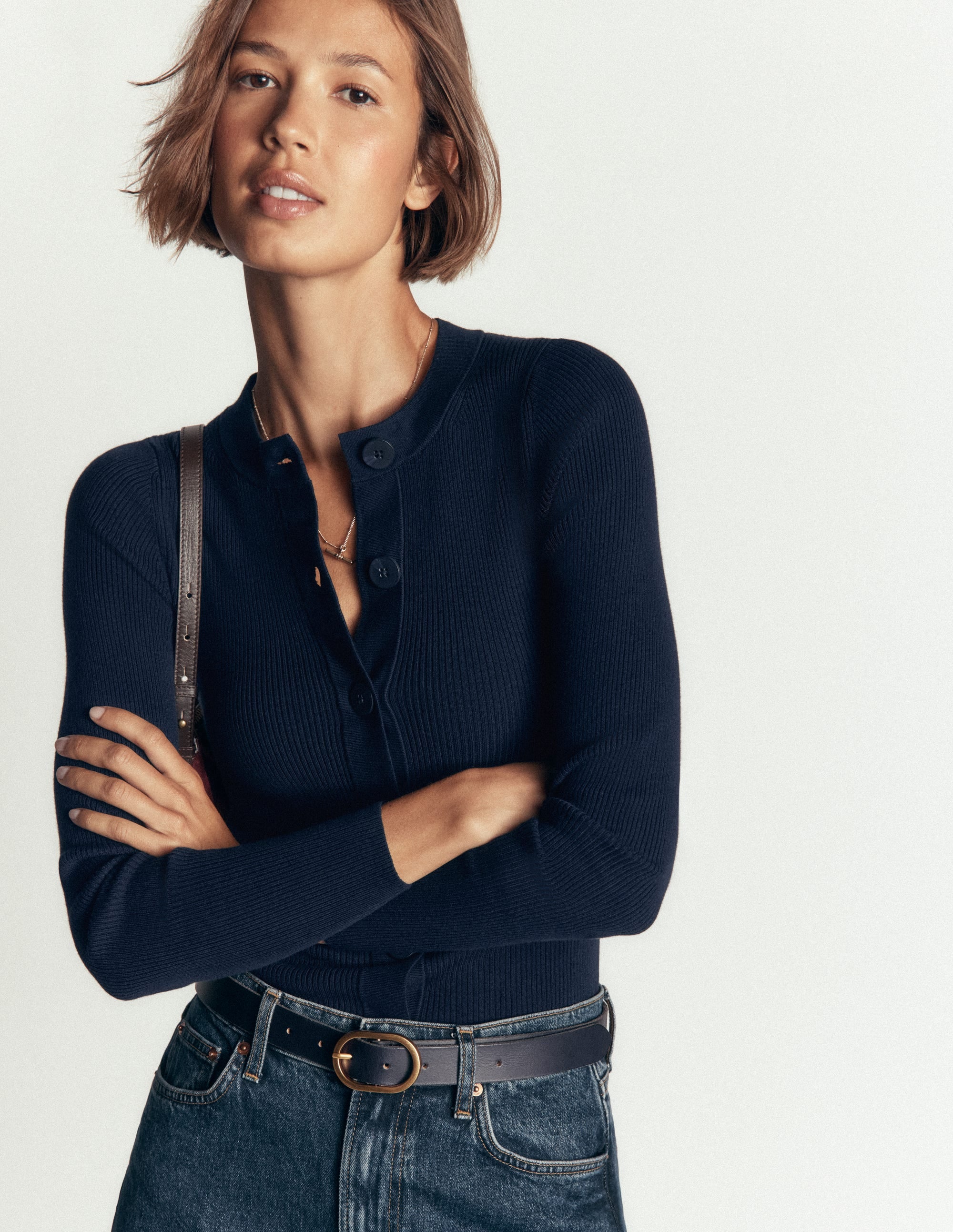 Rhianne Cotton Rib Cardigan-Navy - Image 5