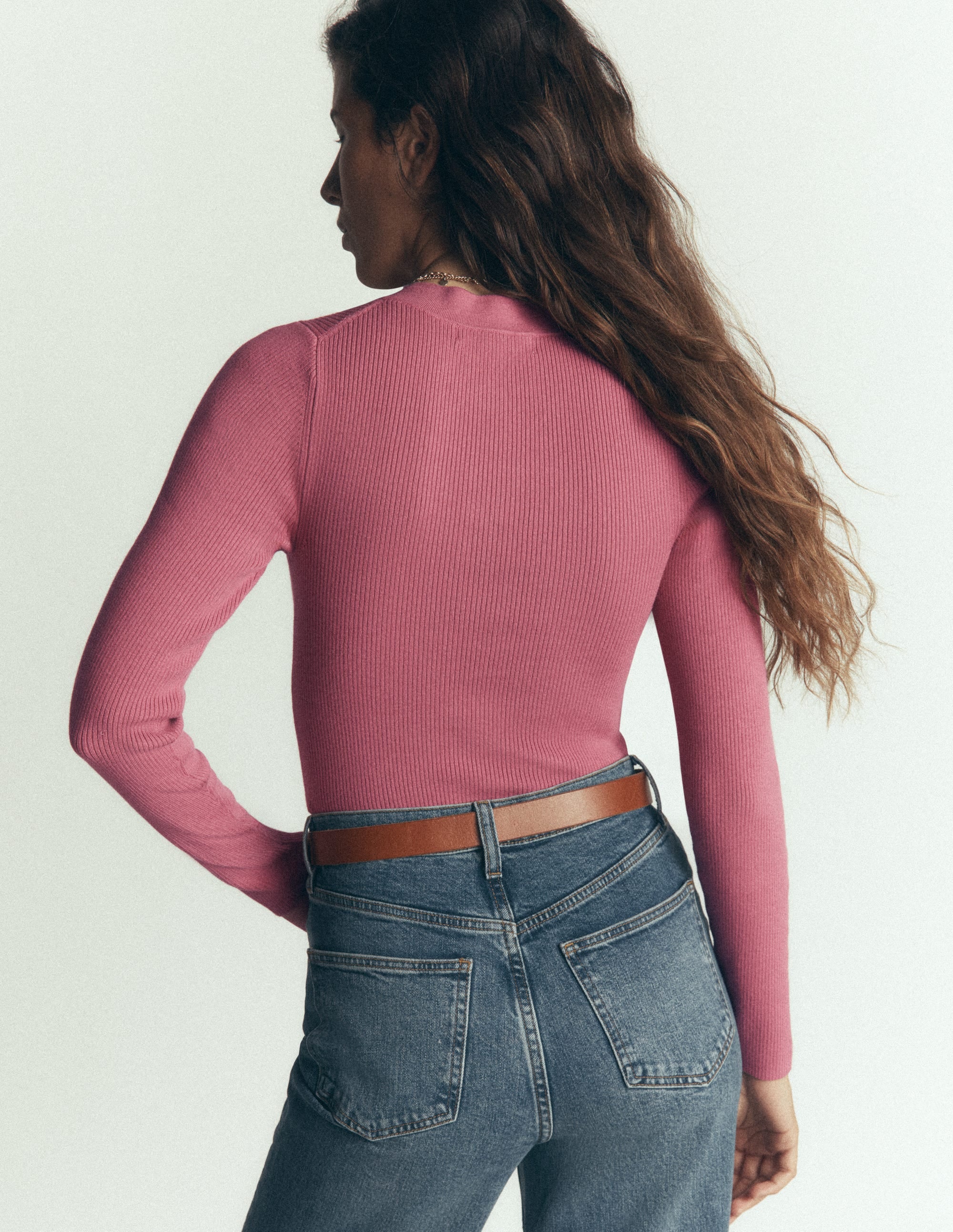 Rhianne Cotton Rib Cardigan-Piink Heather - Image 3