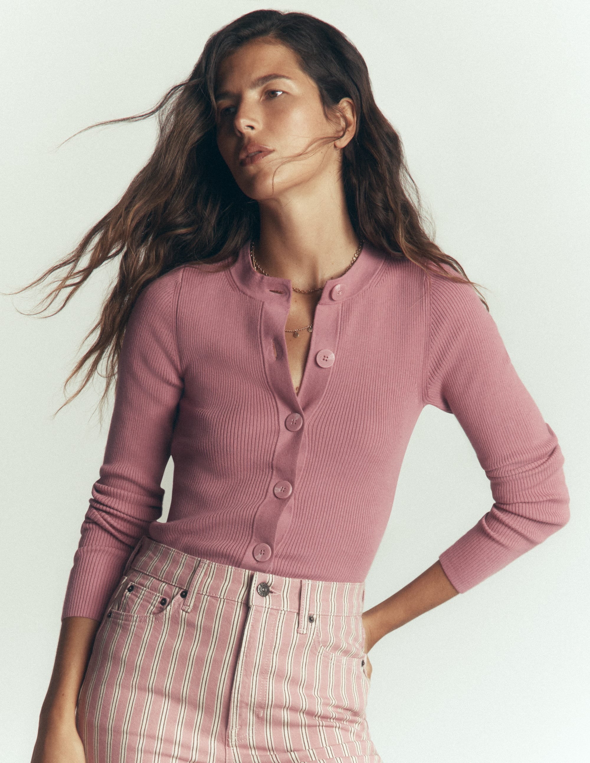 Rhianne Cotton Rib Cardigan-Piink Heather - Image 5