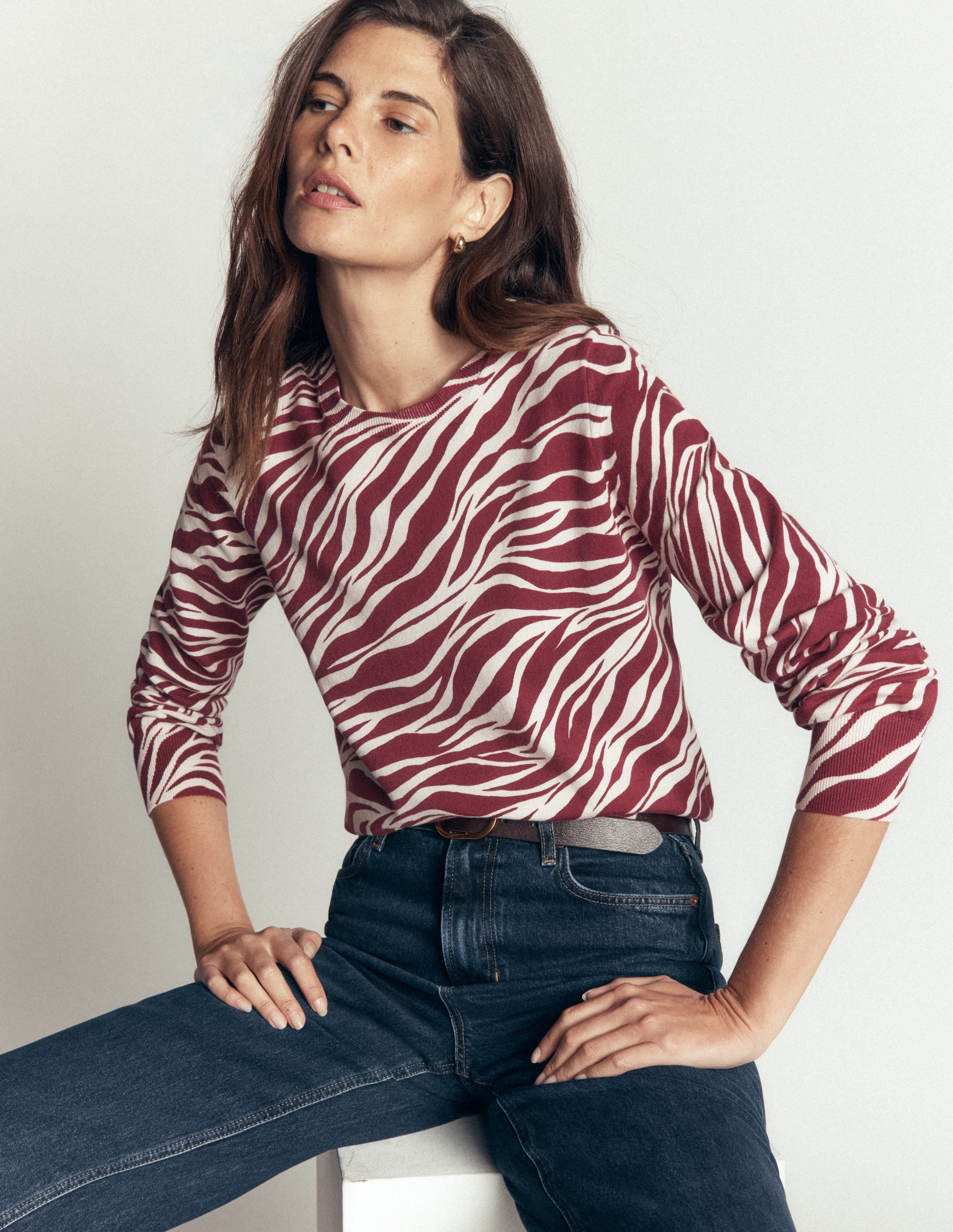 Camilla Cotton Crew Jumper-Chestnut, Zebra Swirl - Image 1