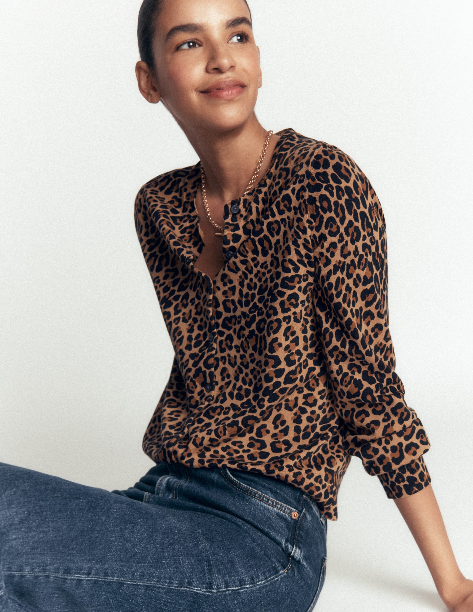 Camilla Cotton Crew Cardigan-Camel, Animal Fields - Image 1