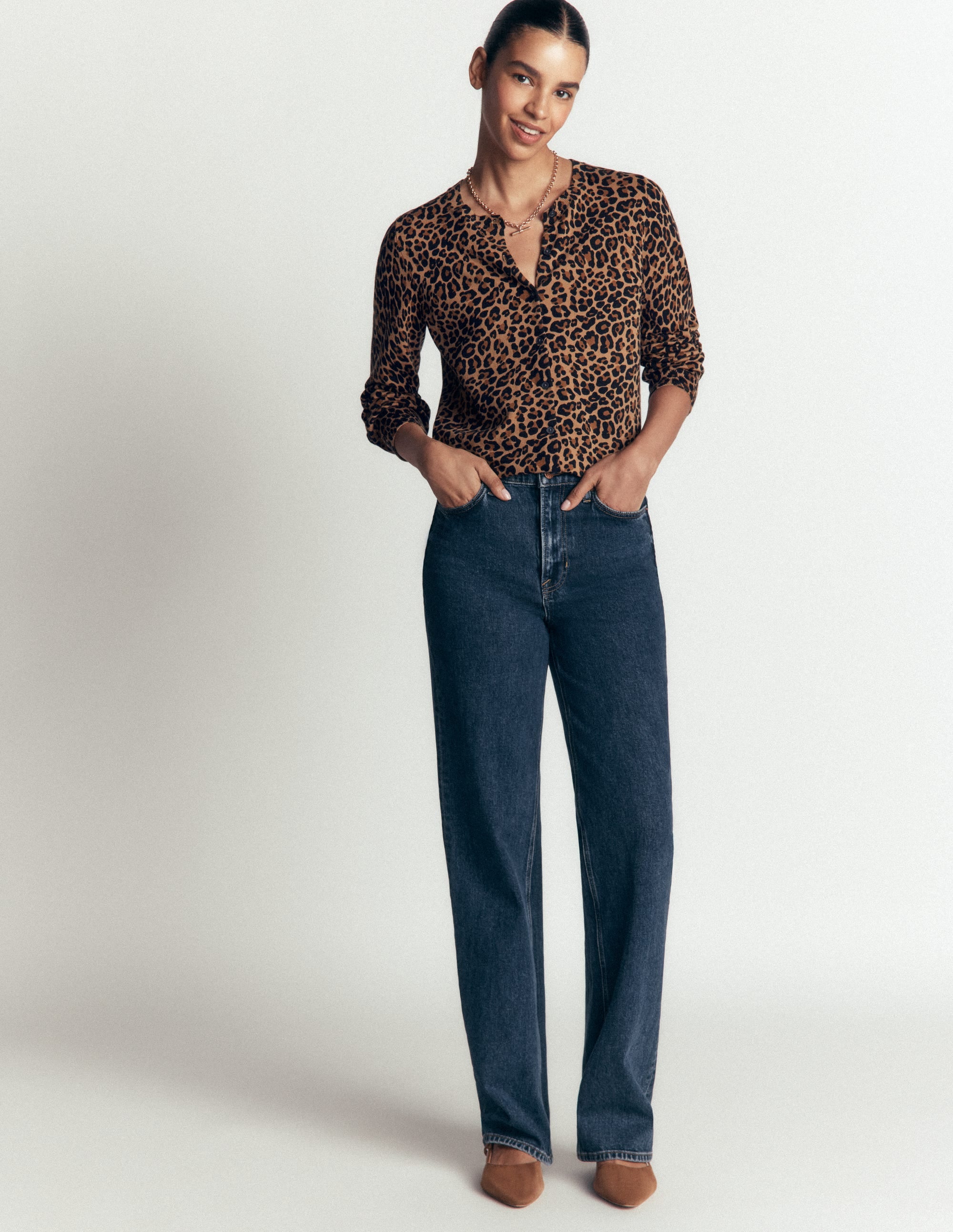 Camilla Cotton Crew Cardigan-Camel, Animal Fields - Image 3
