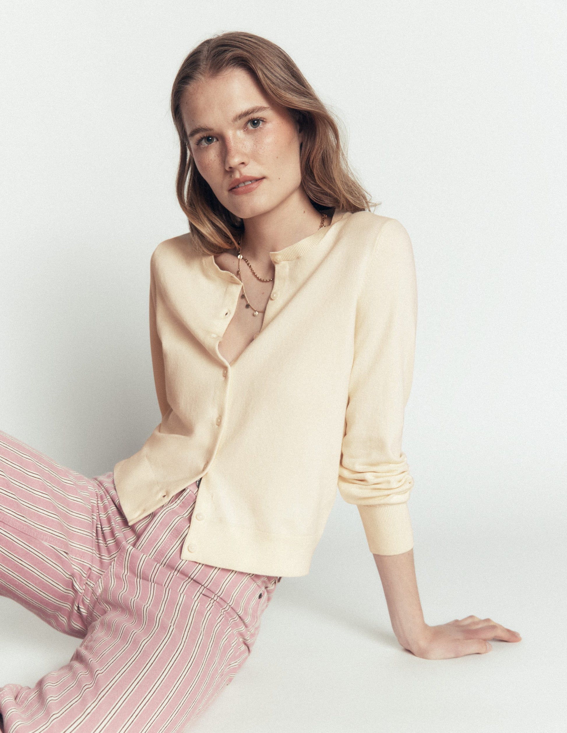 Camilla Cotton Crew Cardigan-Ivory-5