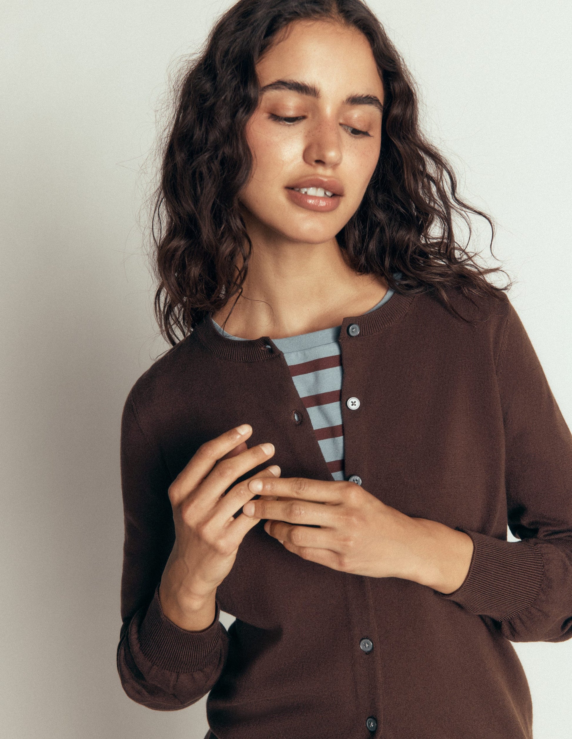 Camilla Cotton Crew Cardigan-Bitter Chocolate-2