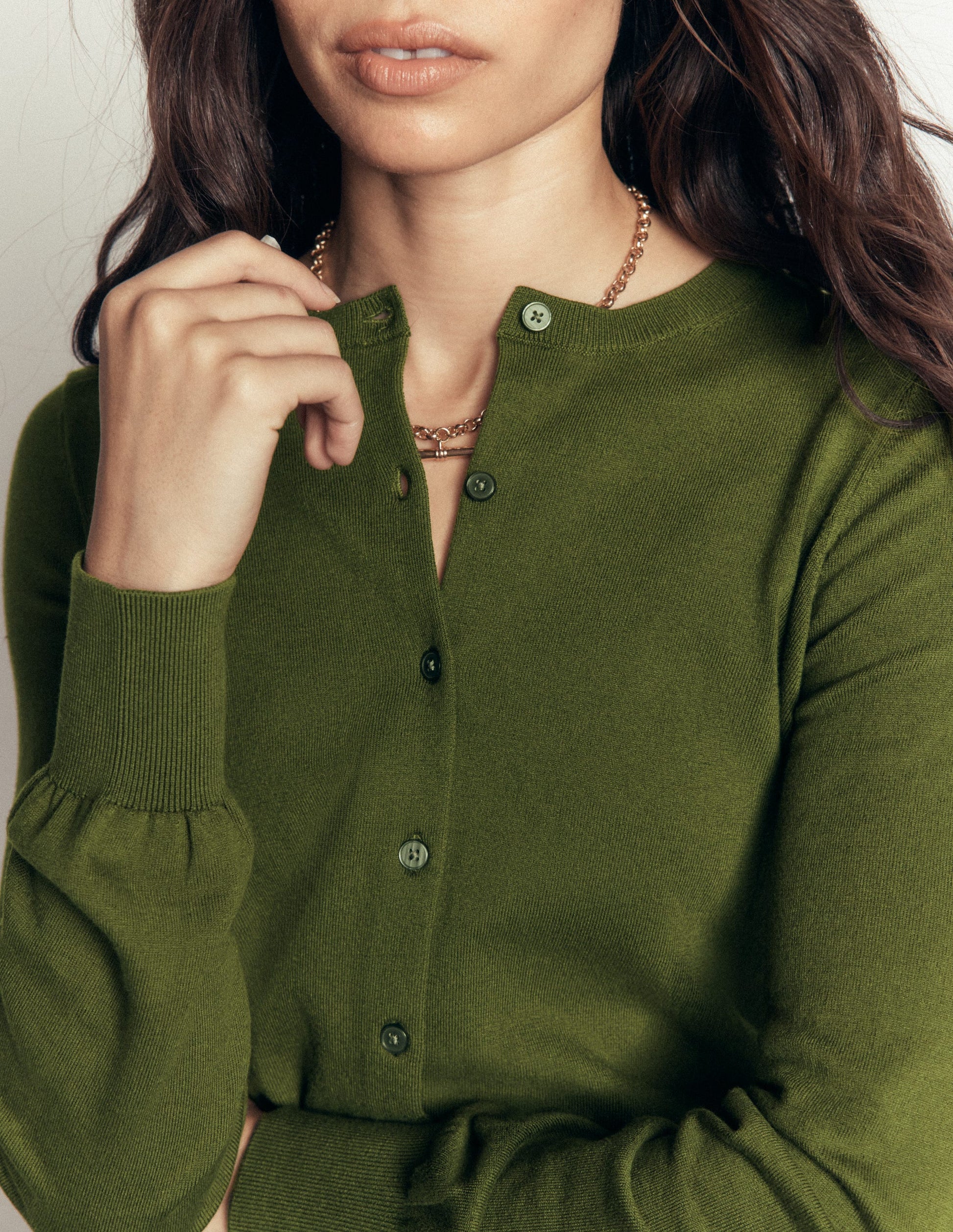 Camilla Cotton Crew Cardigan-Forest Green-2