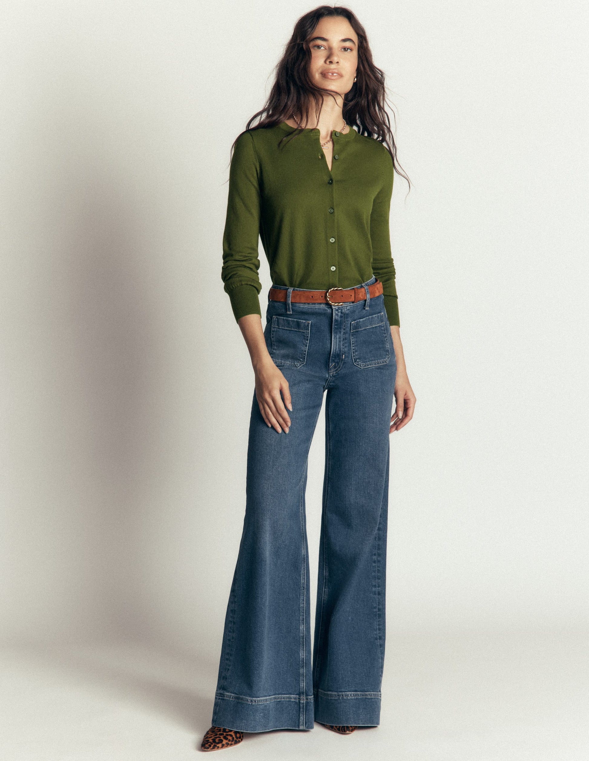 Camilla Cotton Crew Cardigan-Forest Green-4