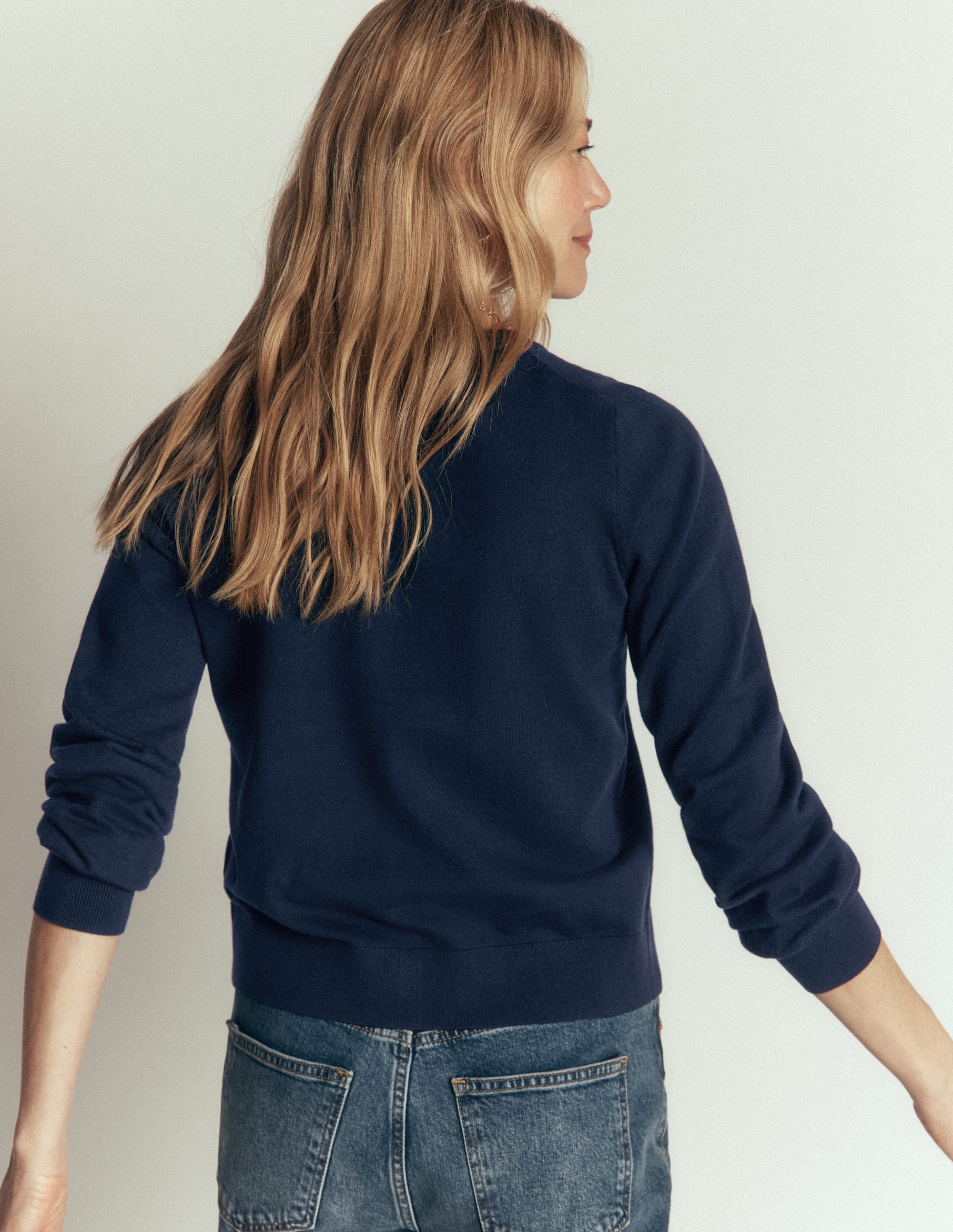 Camilla Cotton Crew Cardigan-Navy - Image 3